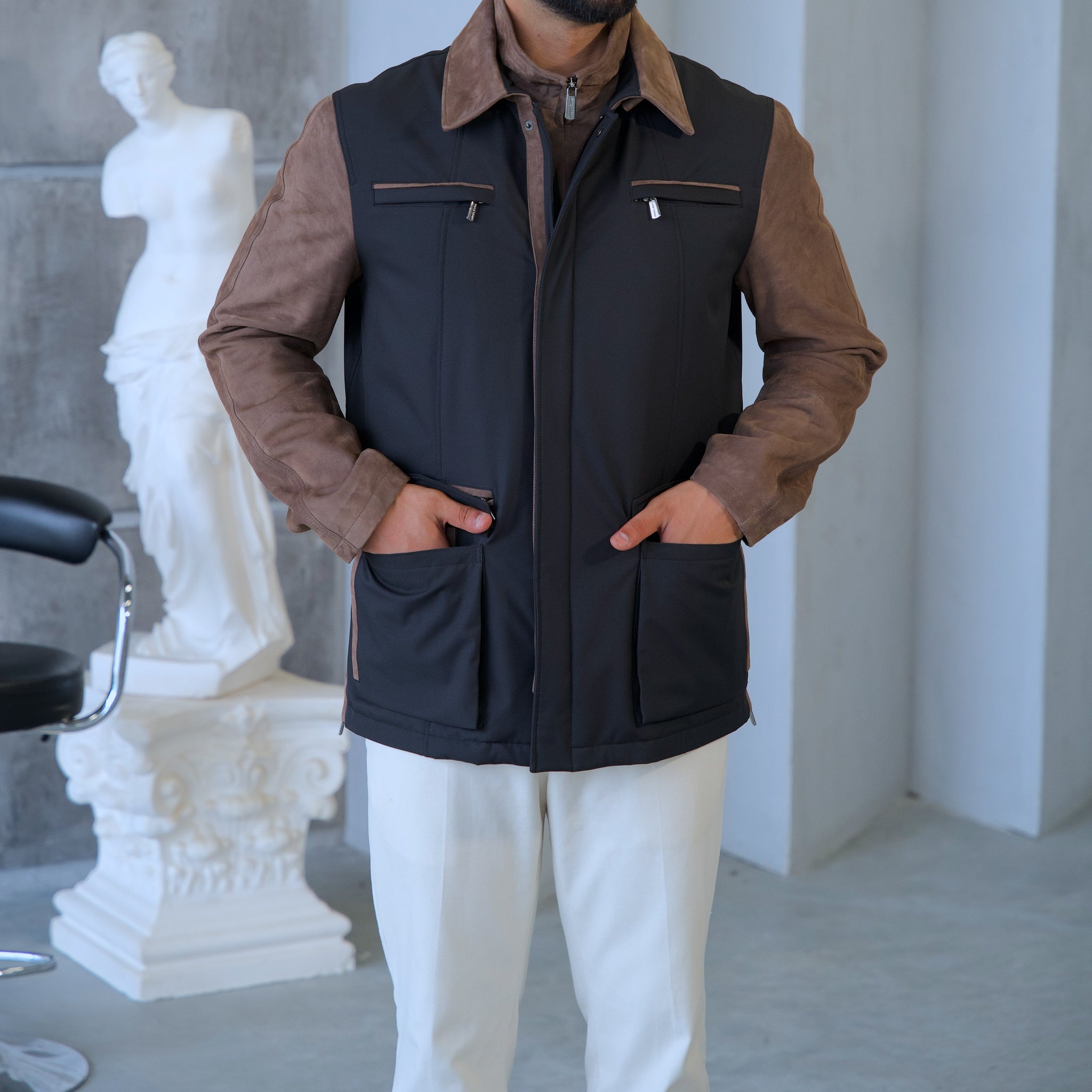 Waterproof and Suede Leather Fabric Men's Jacket