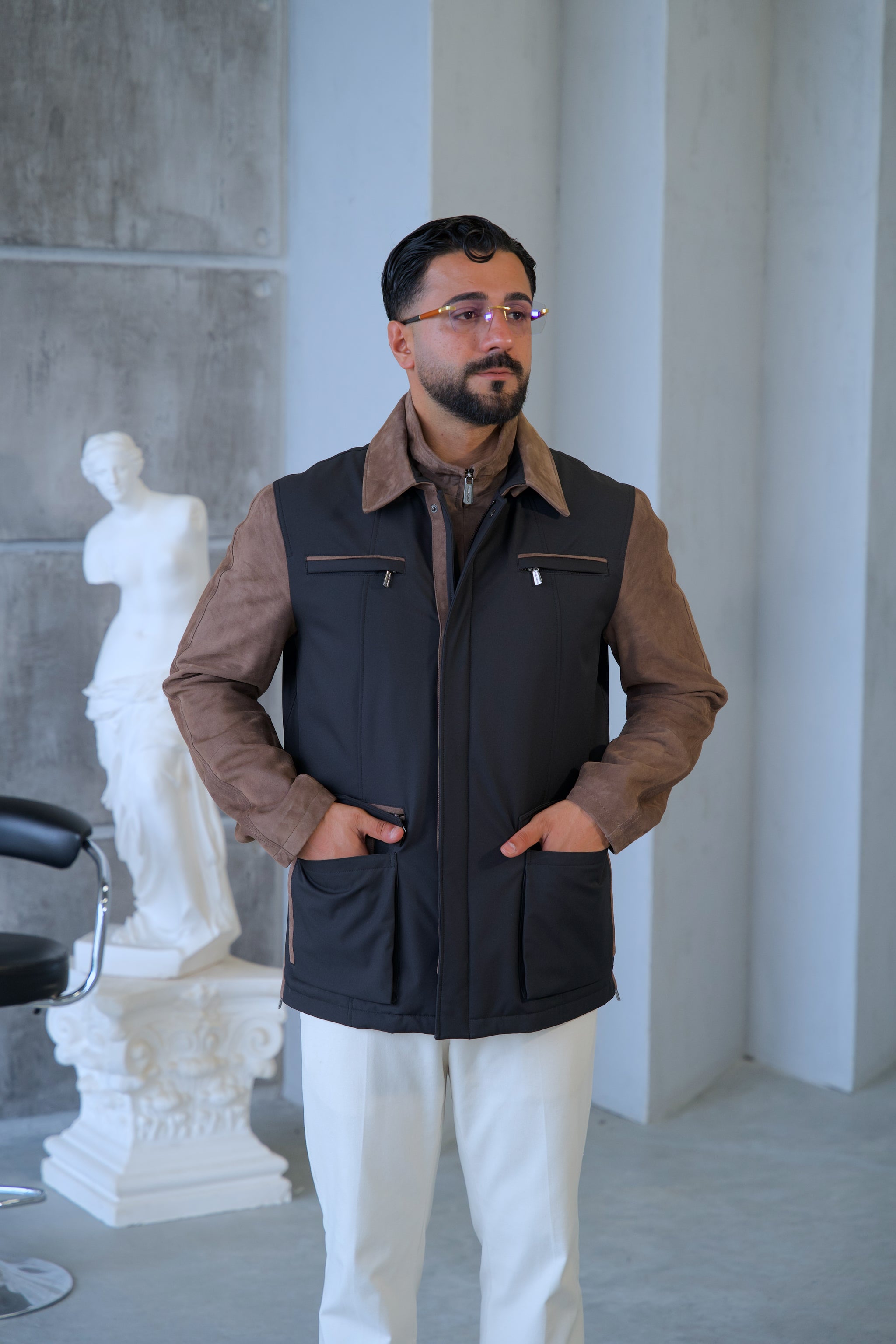 Waterproof and Suede Leather Fabric Men's Jacket