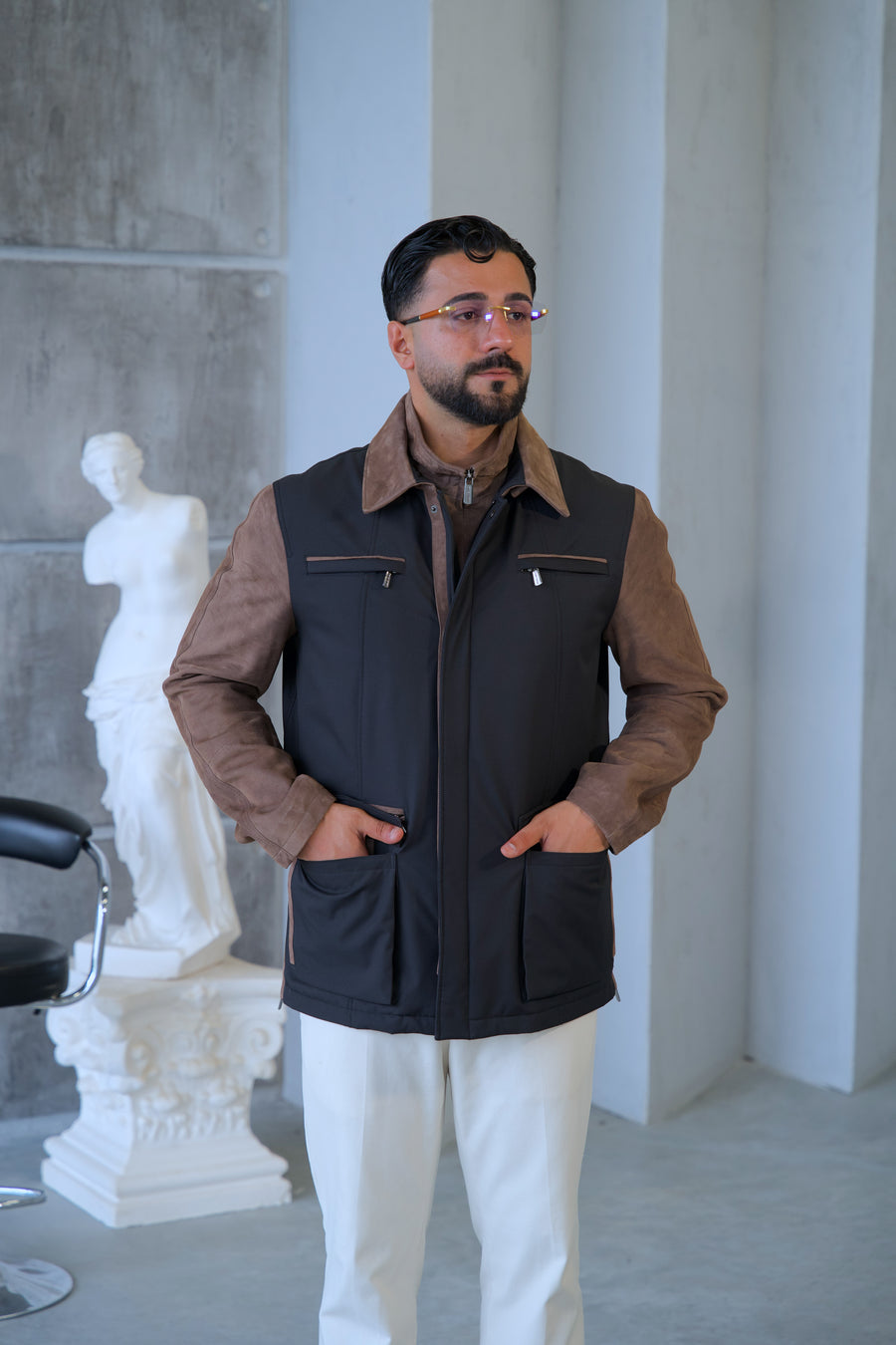 Waterproof and Suede Leather Fabric Men's Jacket