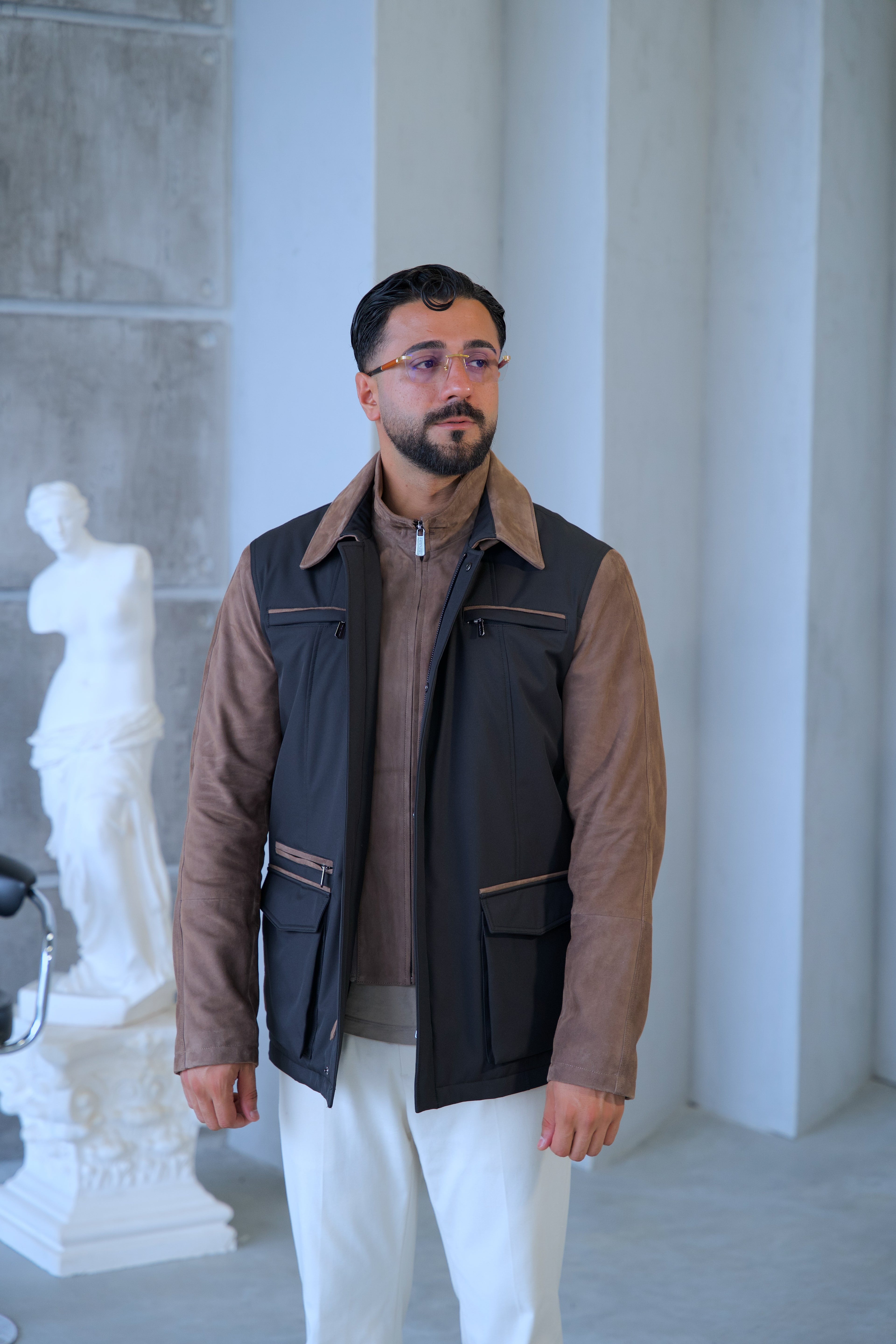 Waterproof and Suede Leather Fabric Men's Jacket