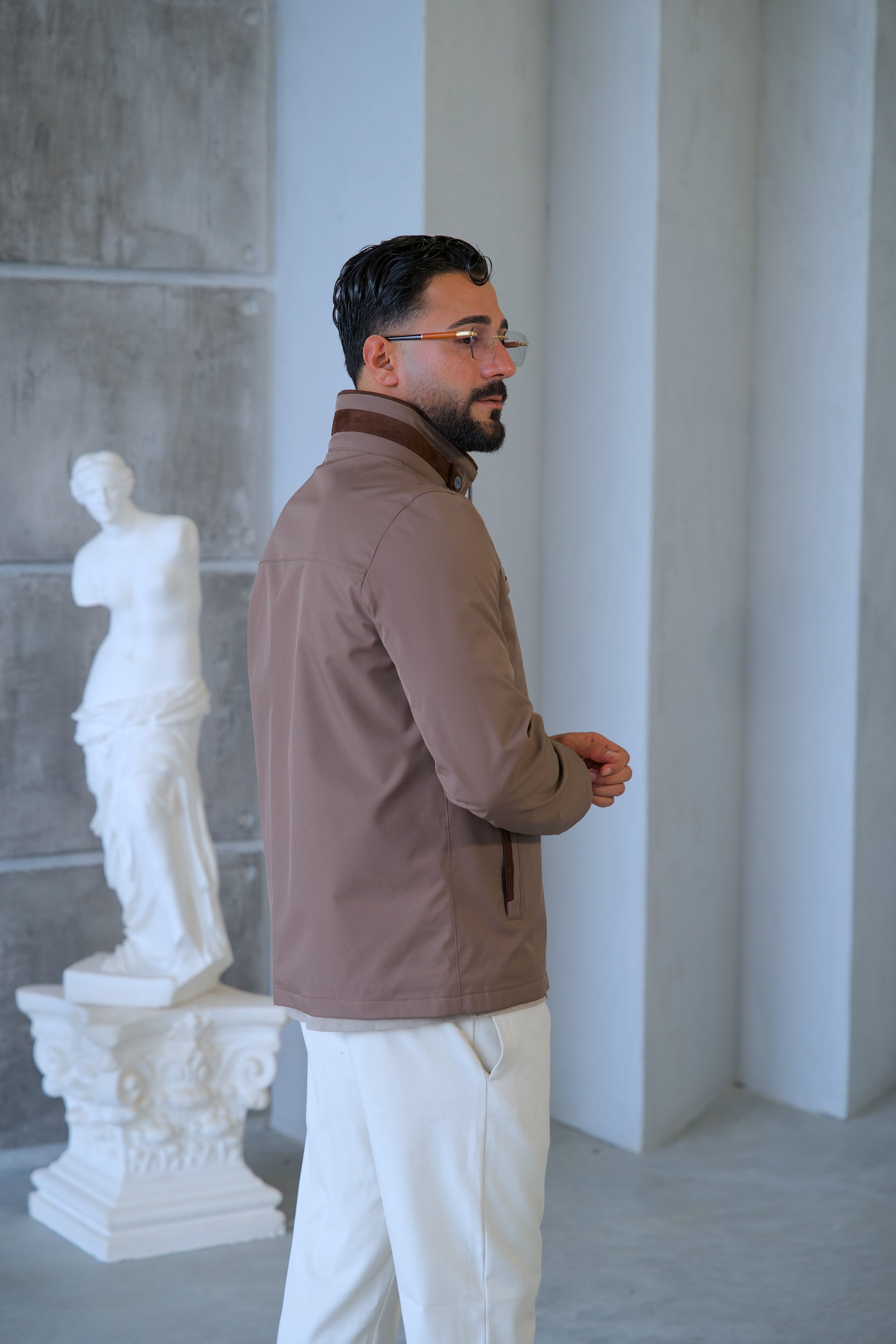 Men's Waterproof Jacket with Knit Collar and Waterproof Fabric