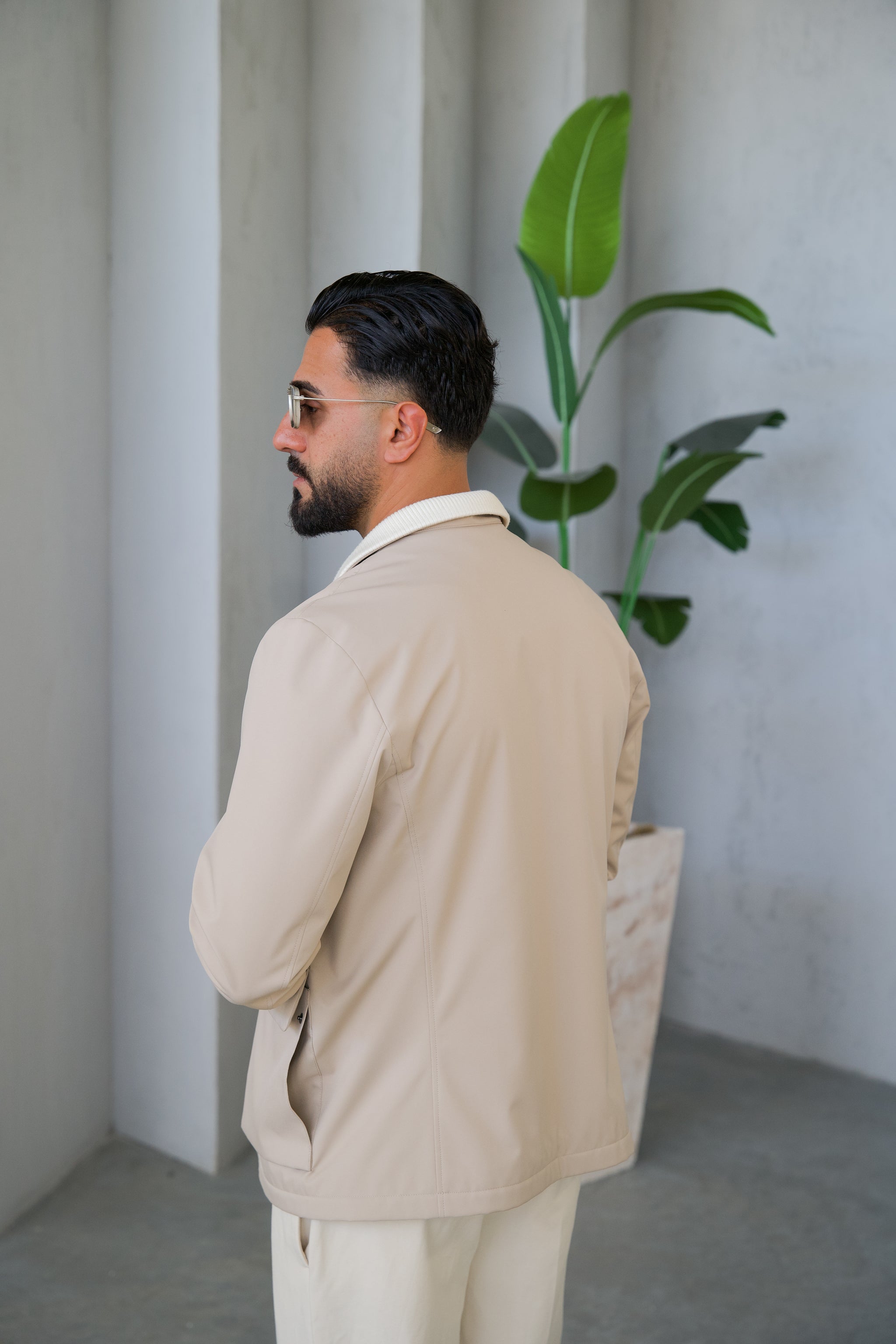Men's Jacket with Double Pockets and Knitted Collar