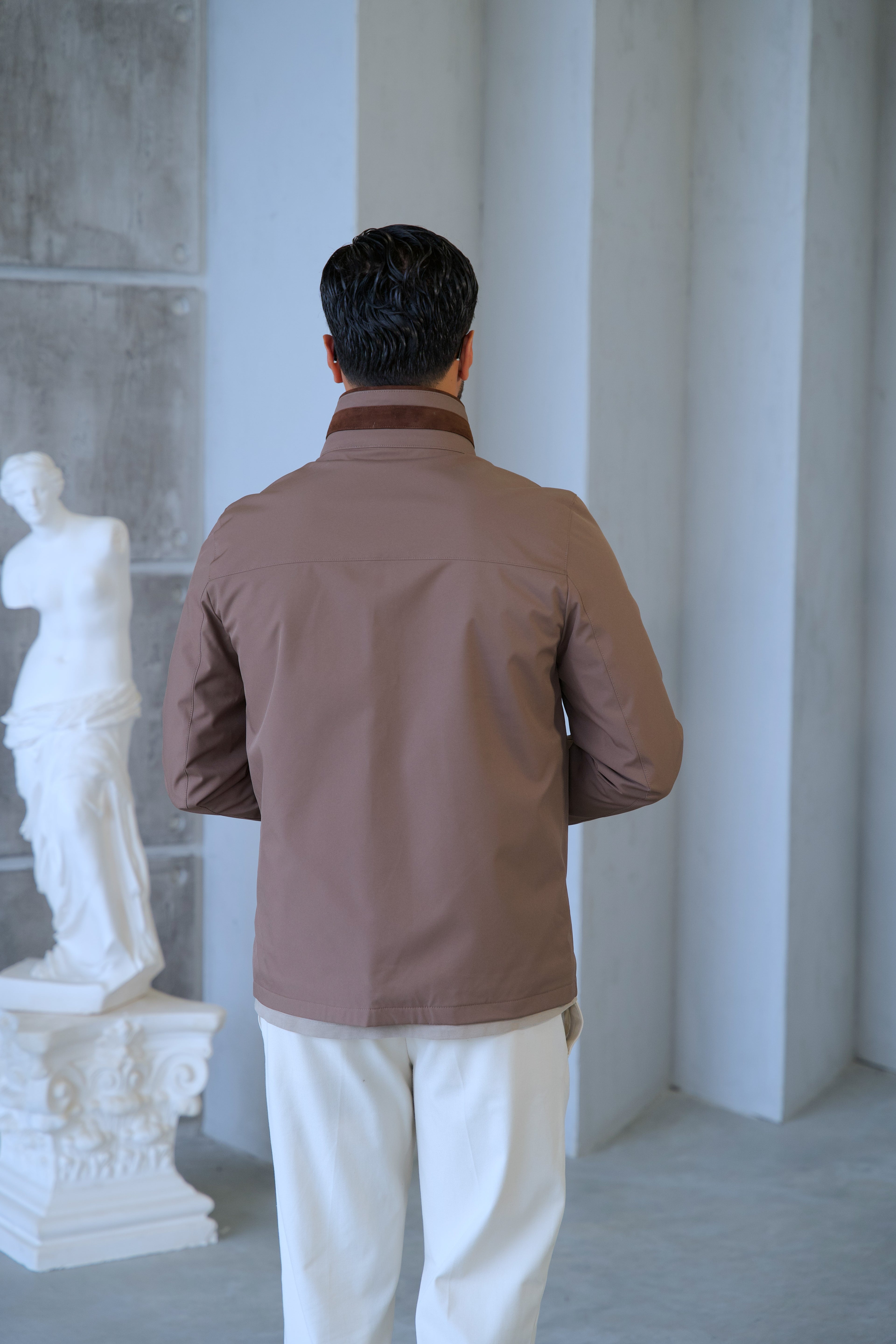 Men's Waterproof Jacket with Knit Collar and Waterproof Fabric