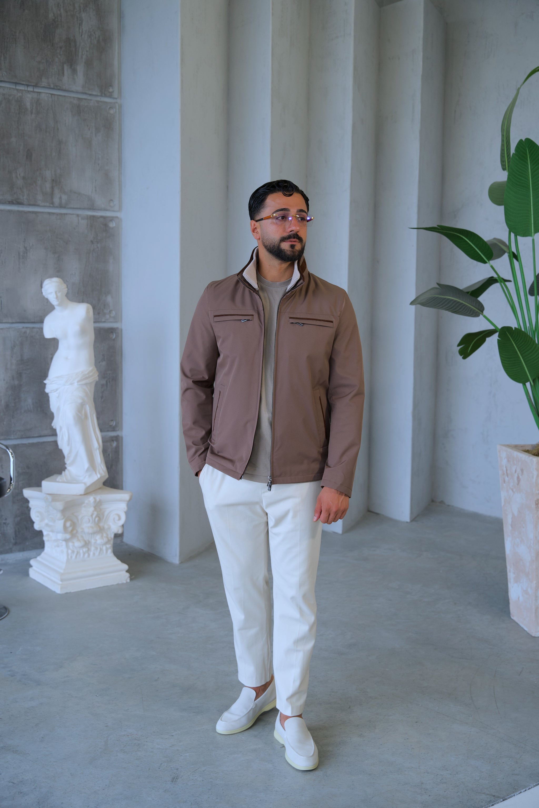 Men's Waterproof Jacket with Knit Collar and Waterproof Fabric