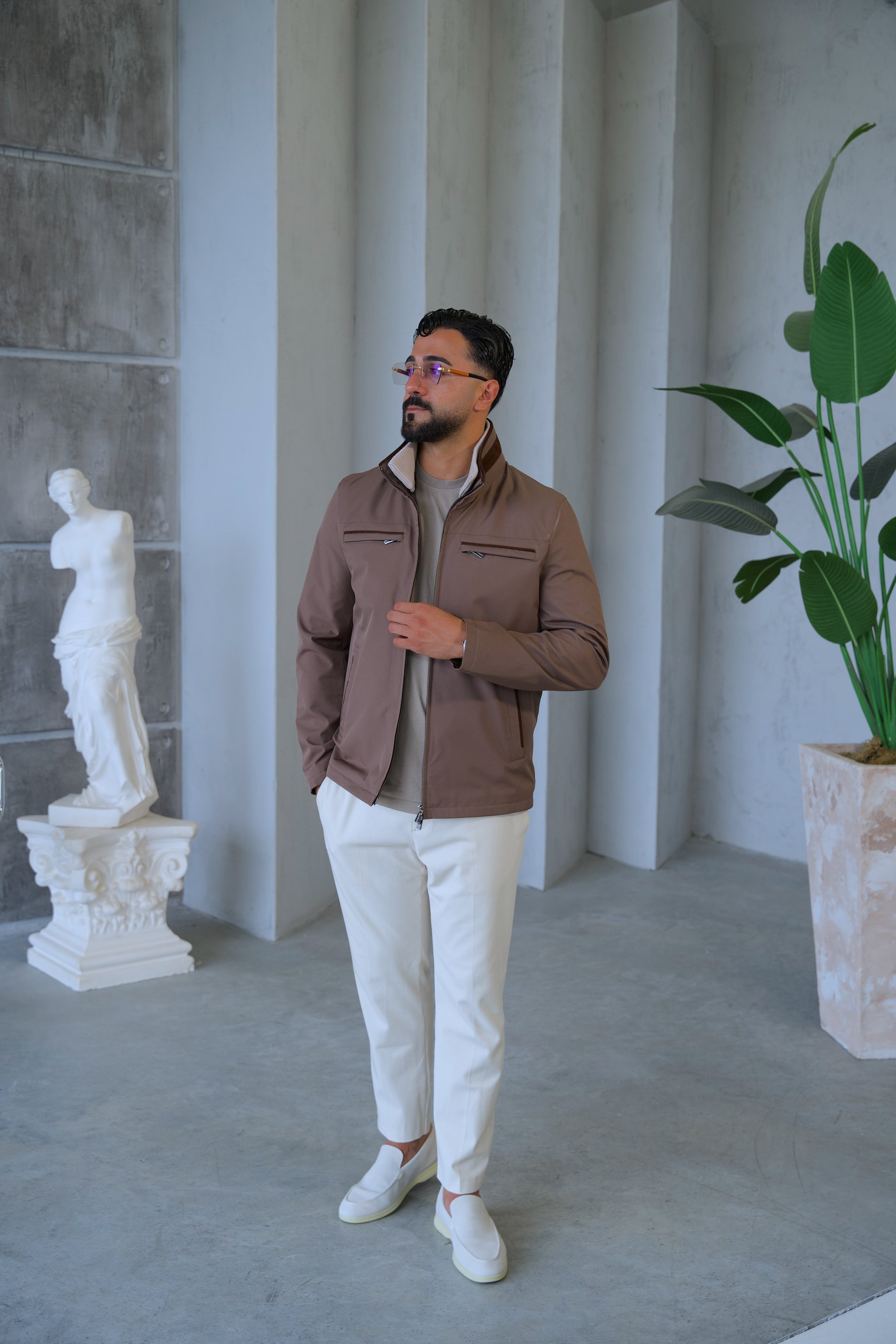 Men's Waterproof Jacket with Knit Collar and Waterproof Fabric