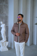 Men's Waterproof Jacket with Knit Collar and Waterproof Fabric