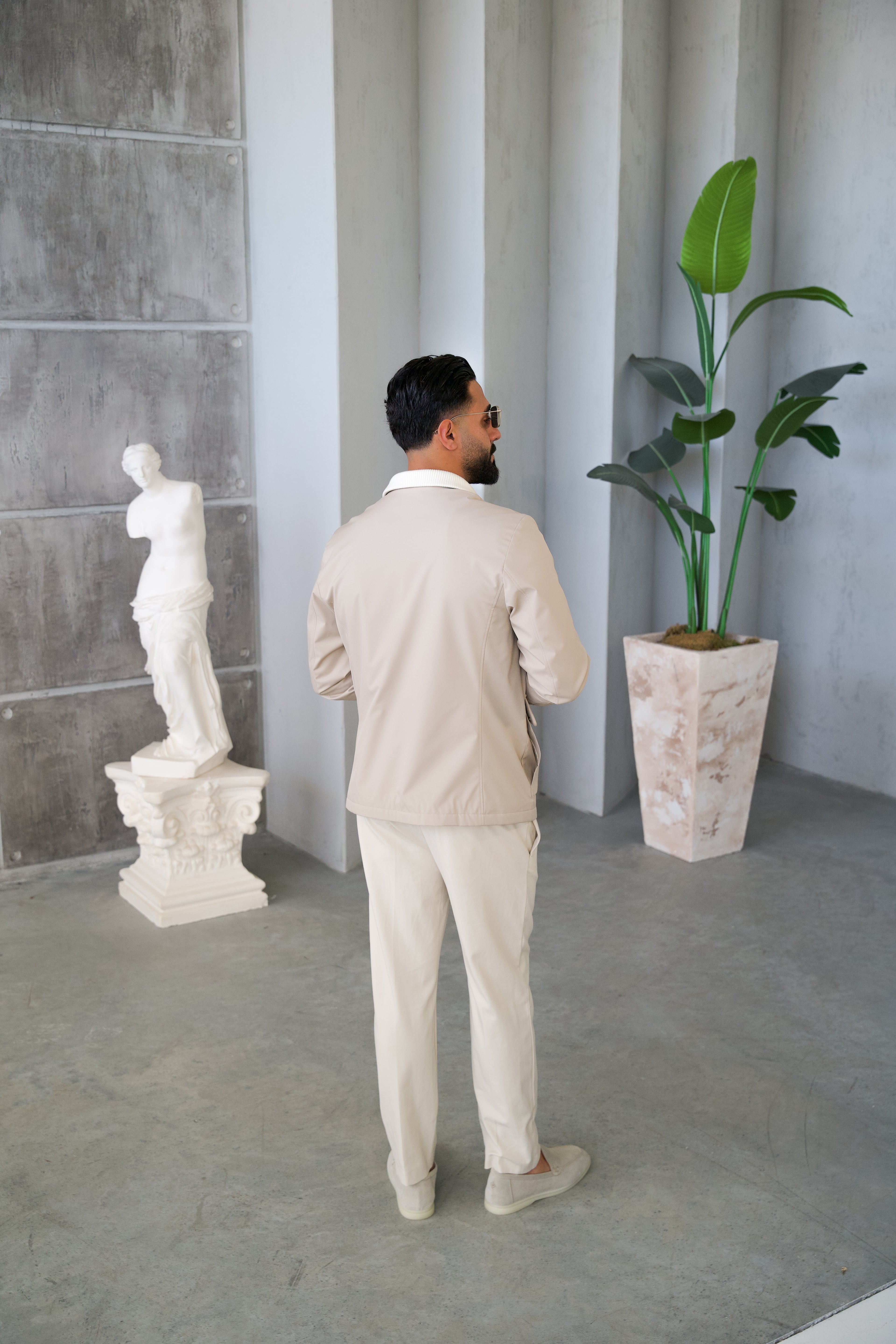 Men's Jacket with Double Pockets and Knitted Collar