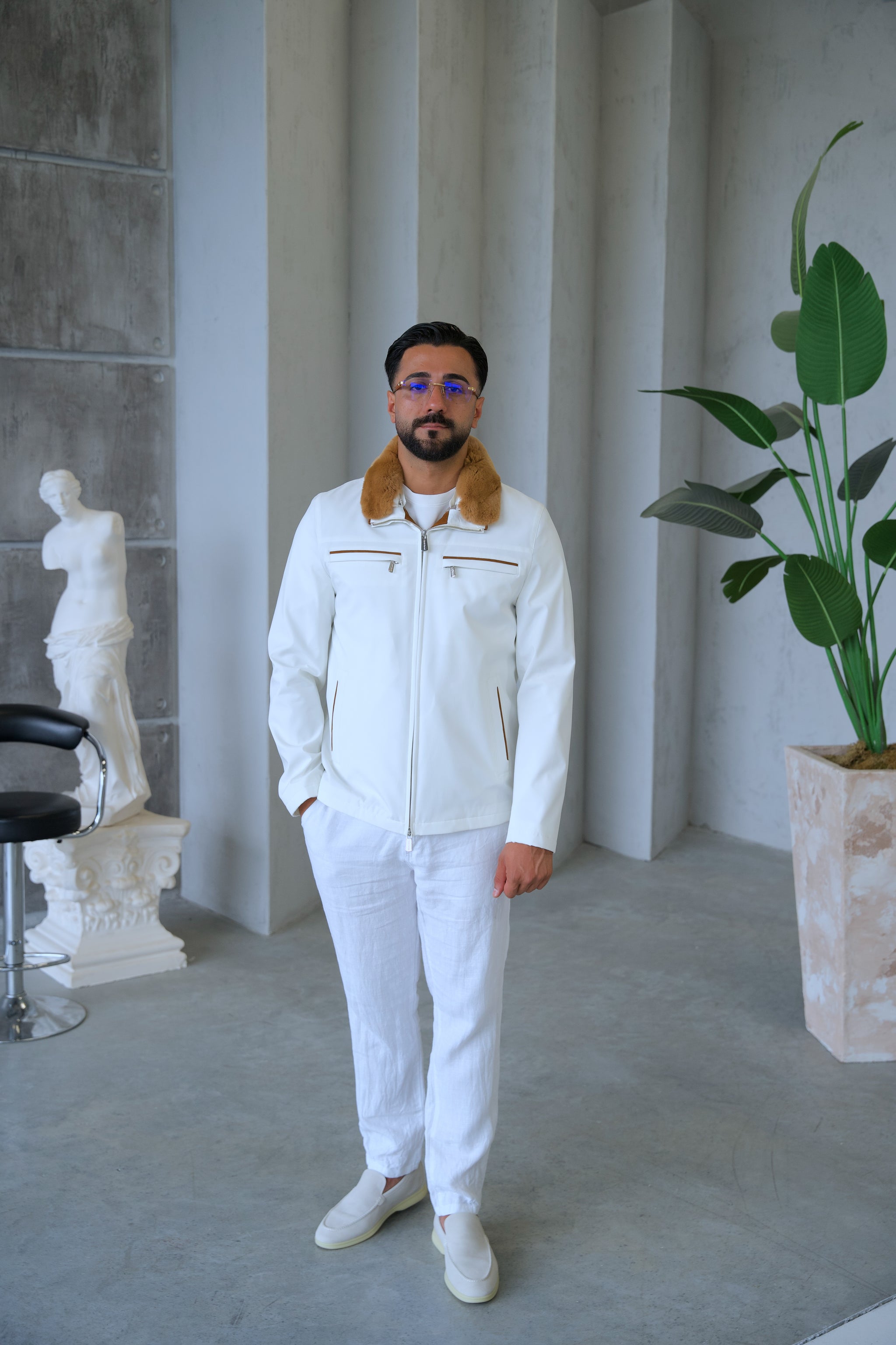 Men's Waterproof Jacket with Rabbit Fur Details
