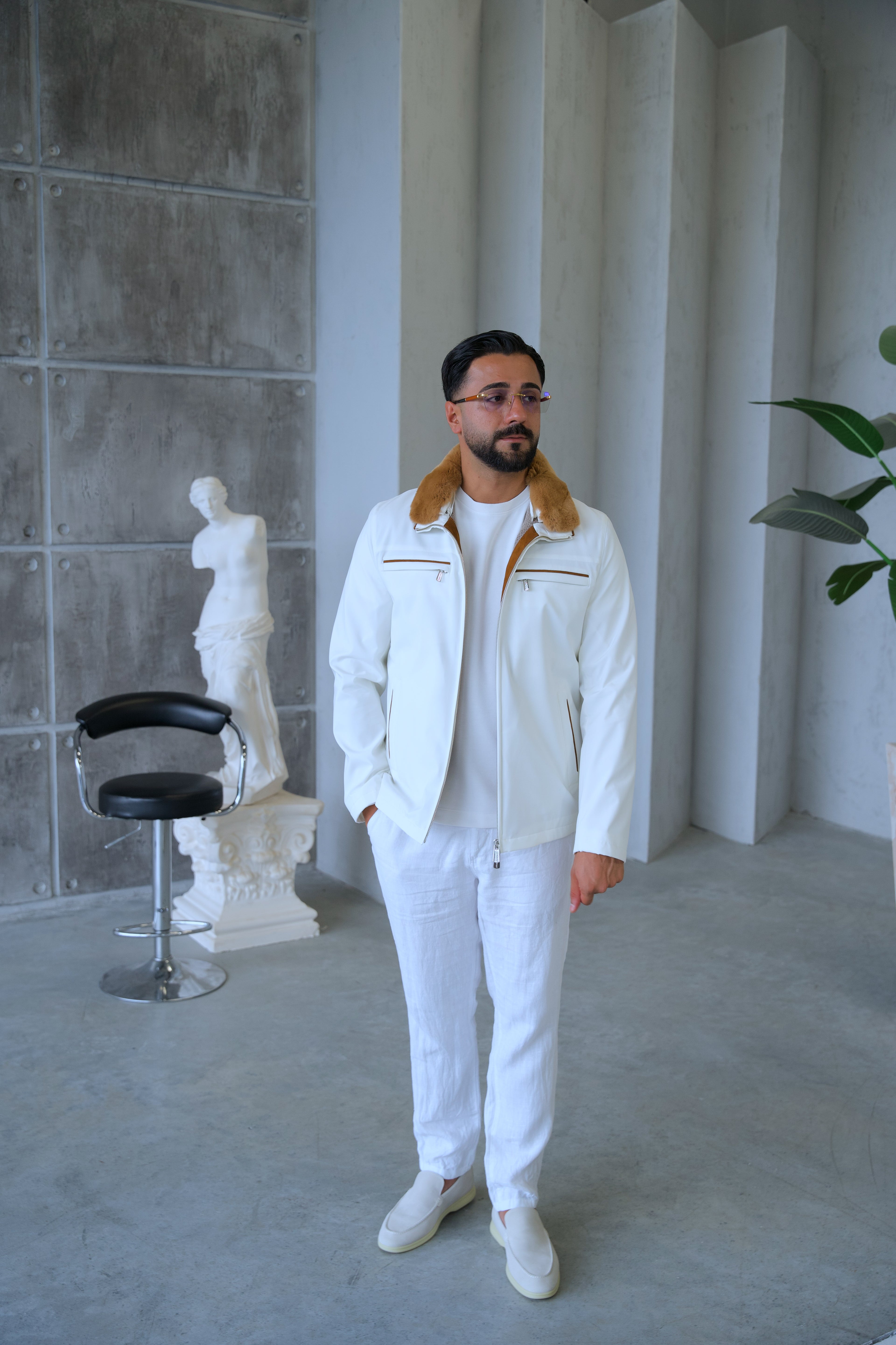 Men's Waterproof Jacket with Rabbit Fur Details