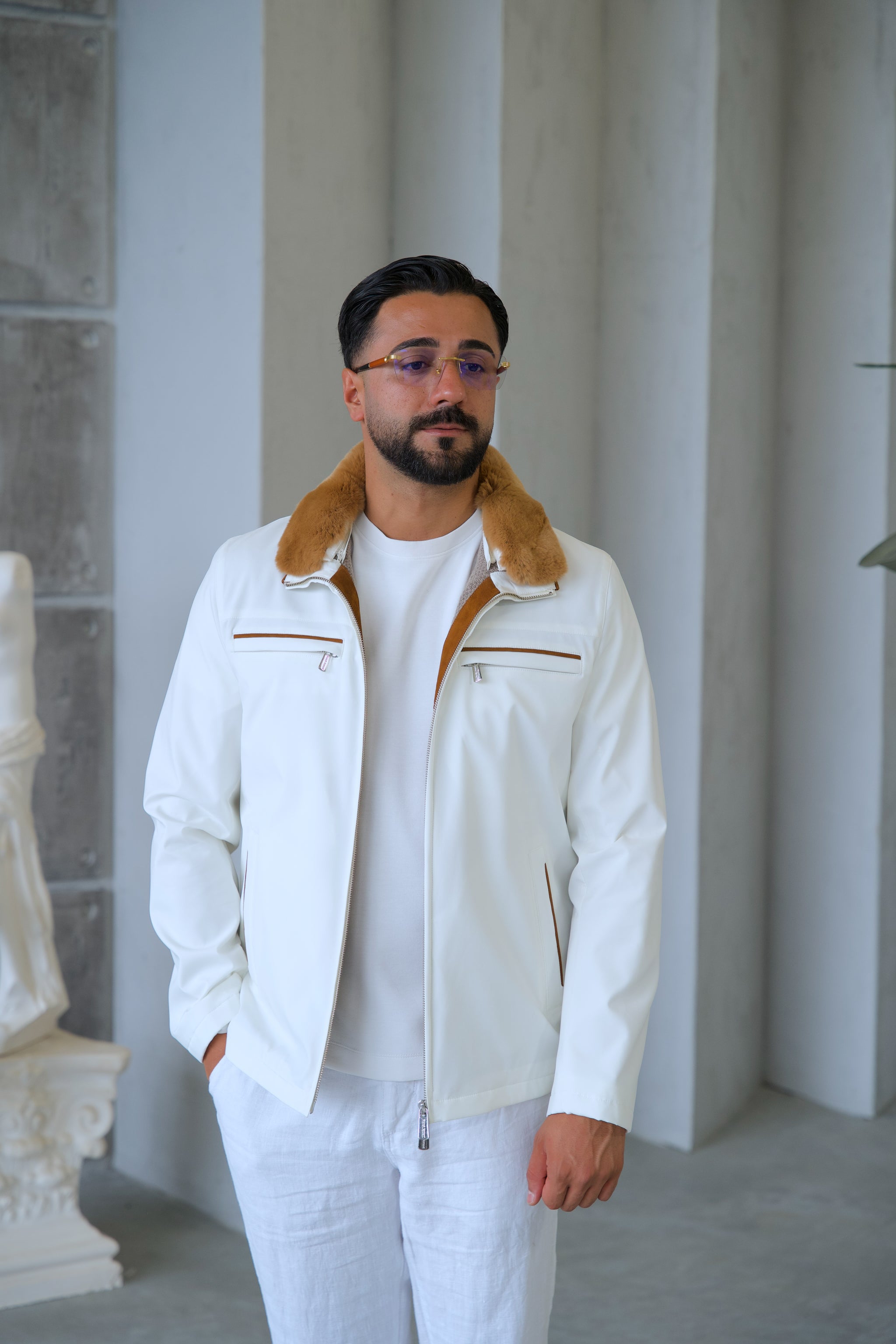 Men's Waterproof Jacket with Rabbit Fur Details