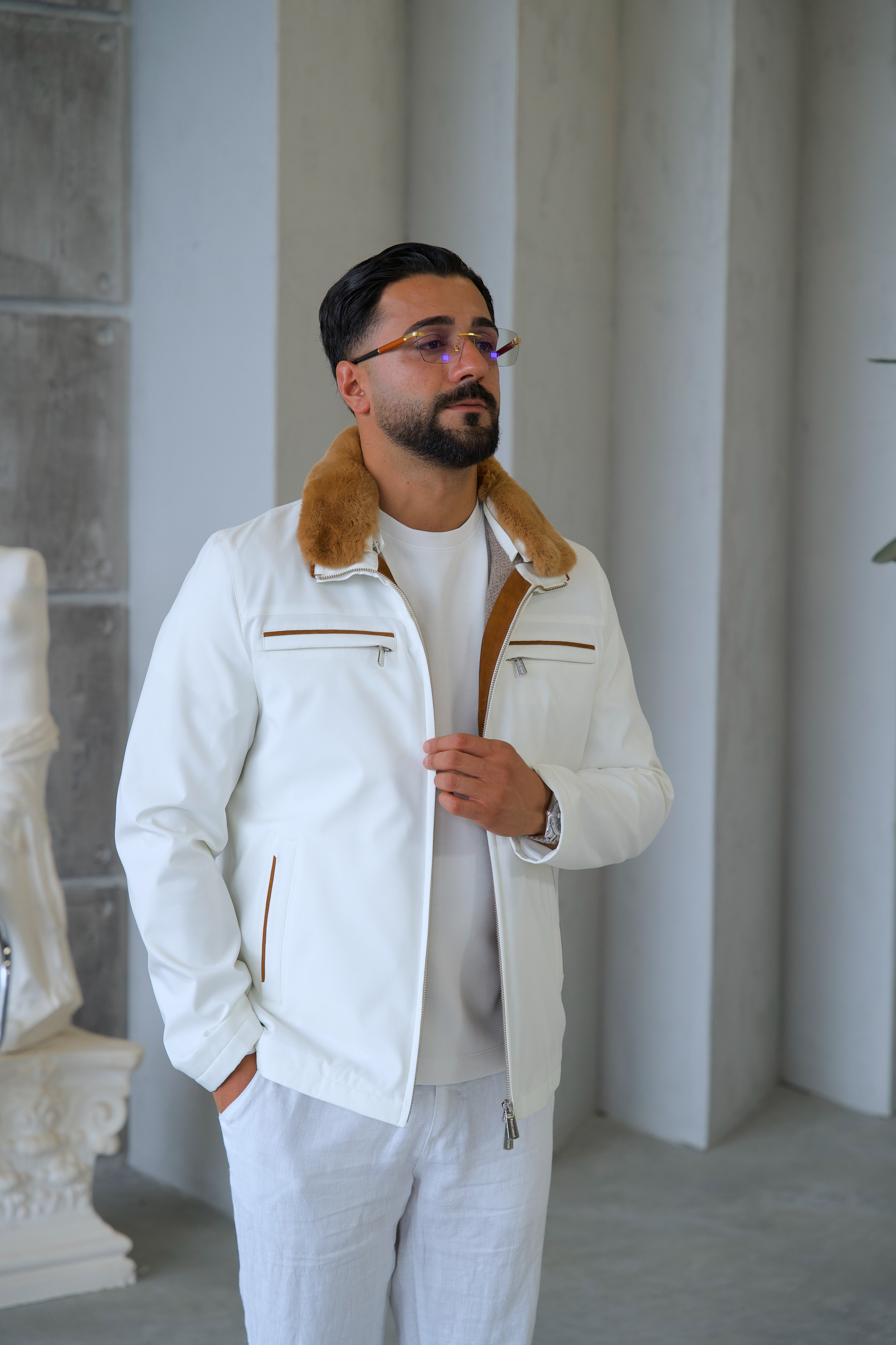 Men's Waterproof Jacket with Rabbit Fur Details
