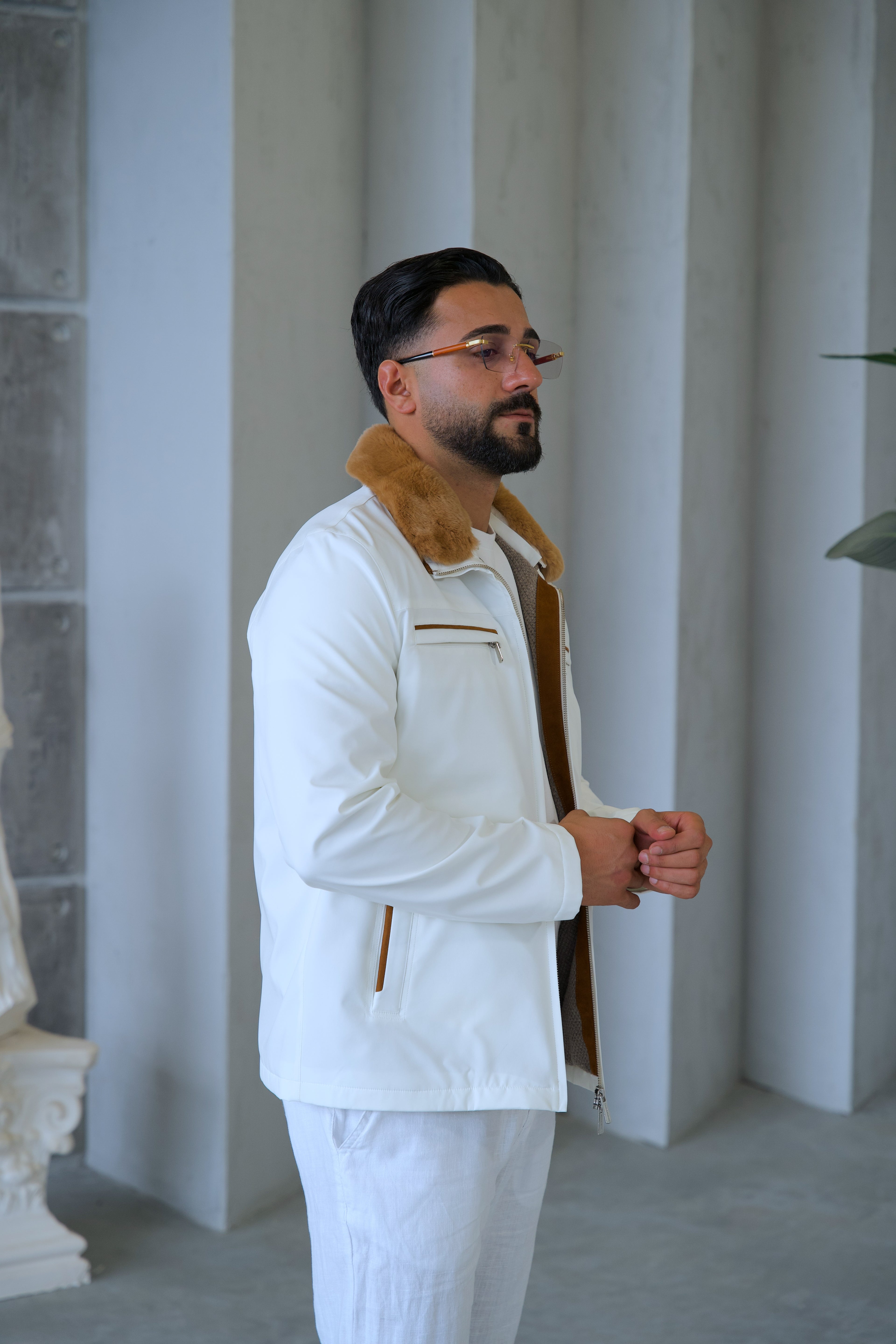 Men's Waterproof Jacket with Rabbit Fur Details