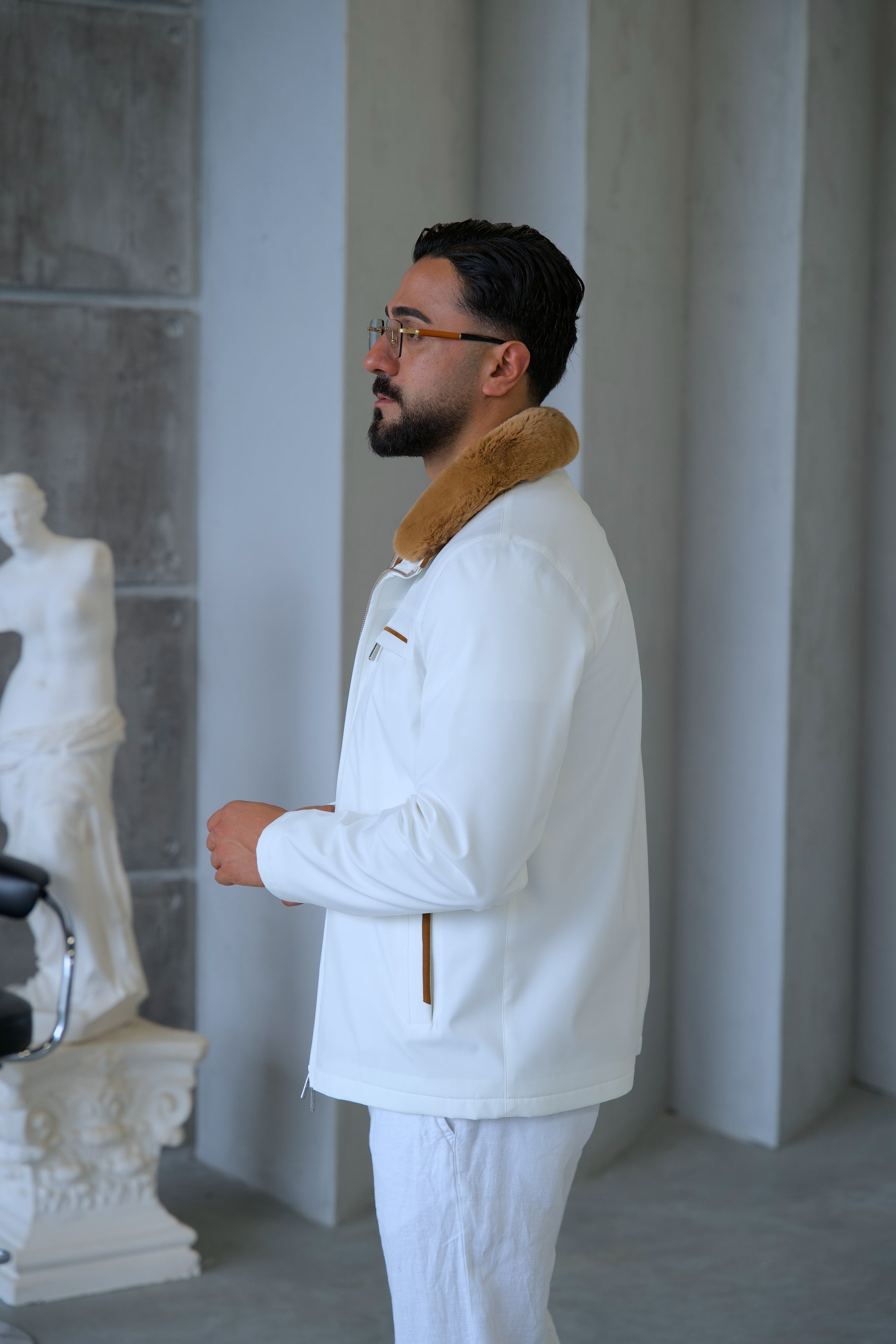 Men's Waterproof Jacket with Rabbit Fur Details