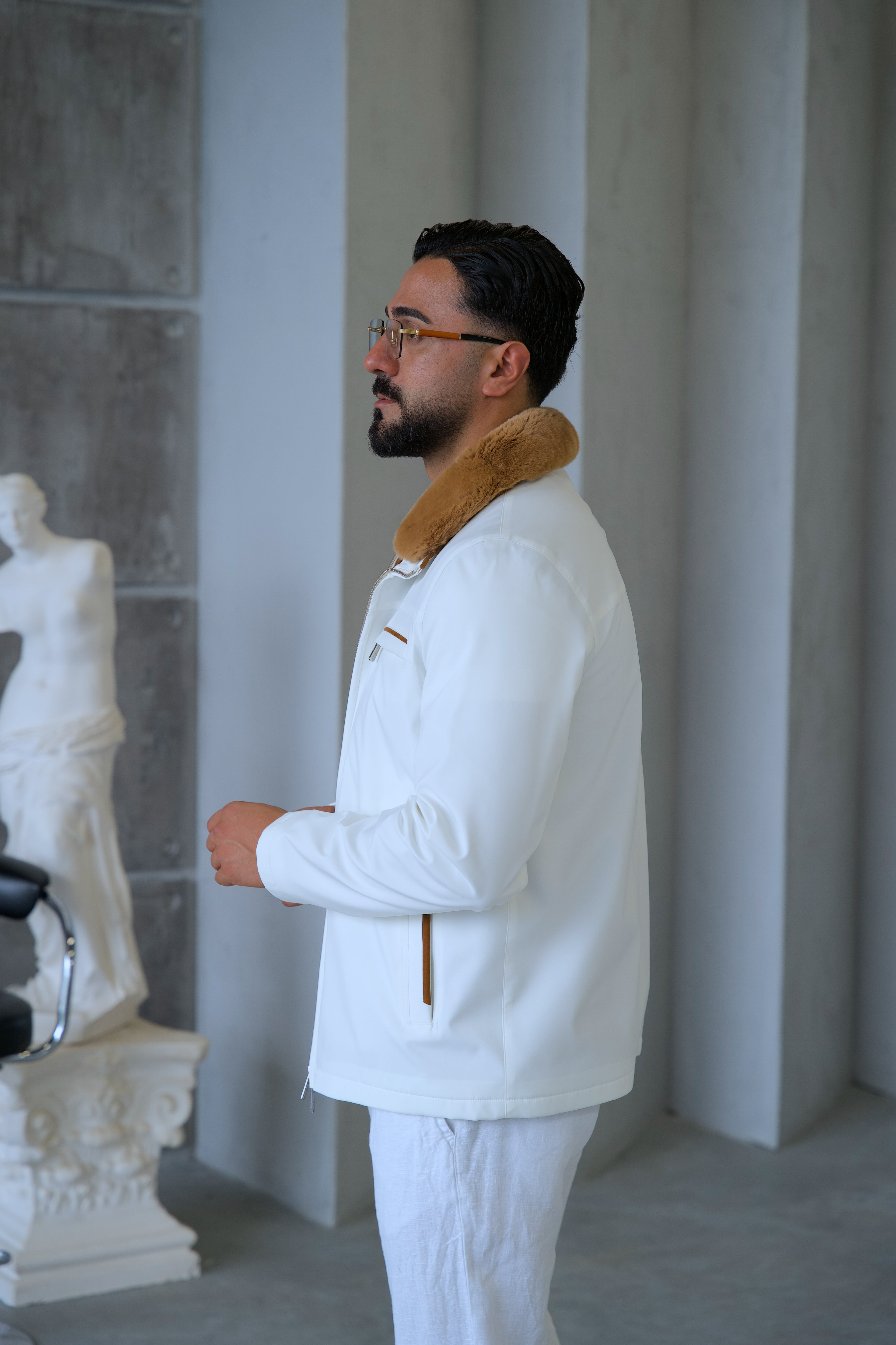 Men's Waterproof Jacket with Rabbit Fur Details