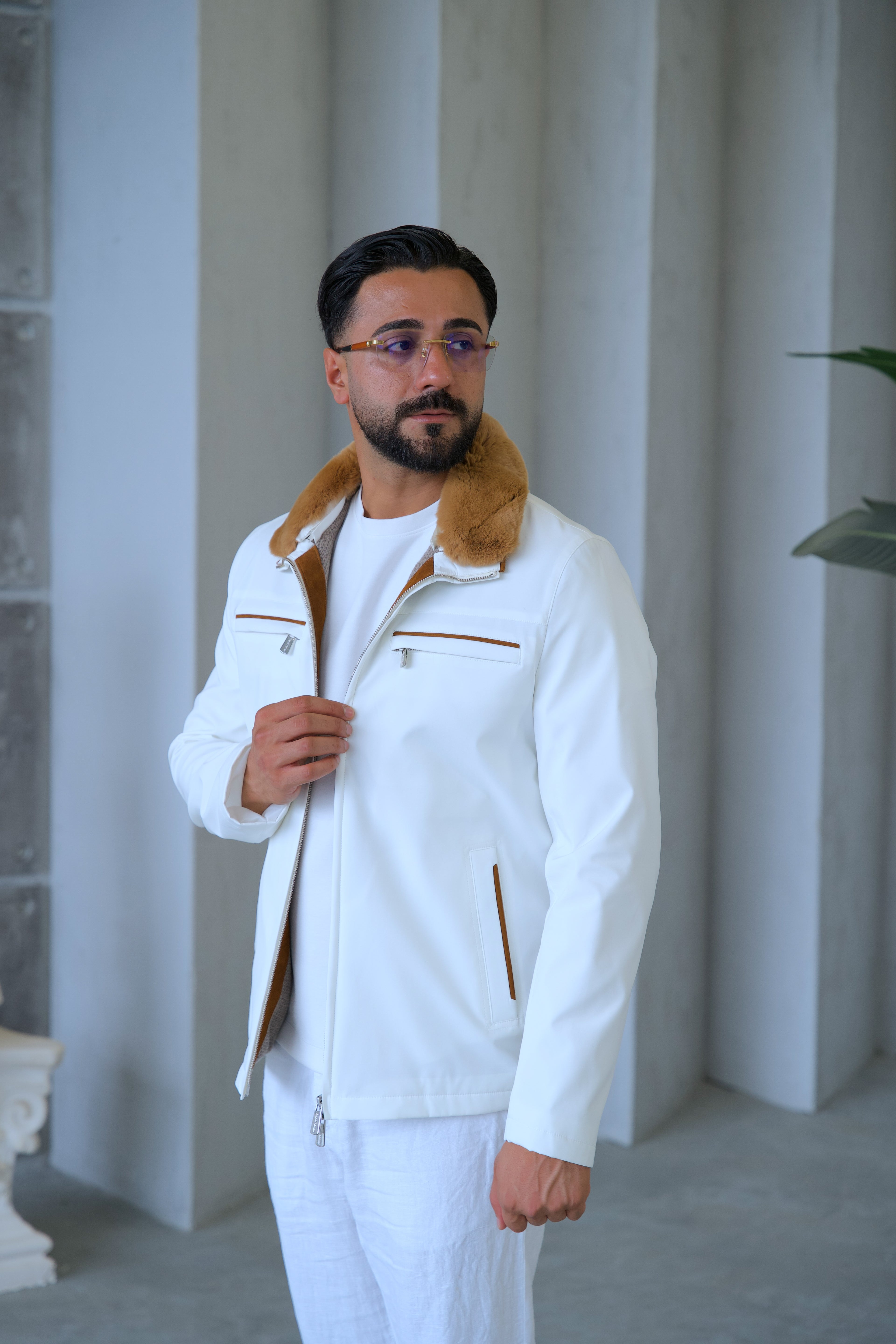 Men's Waterproof Jacket with Rabbit Fur Details