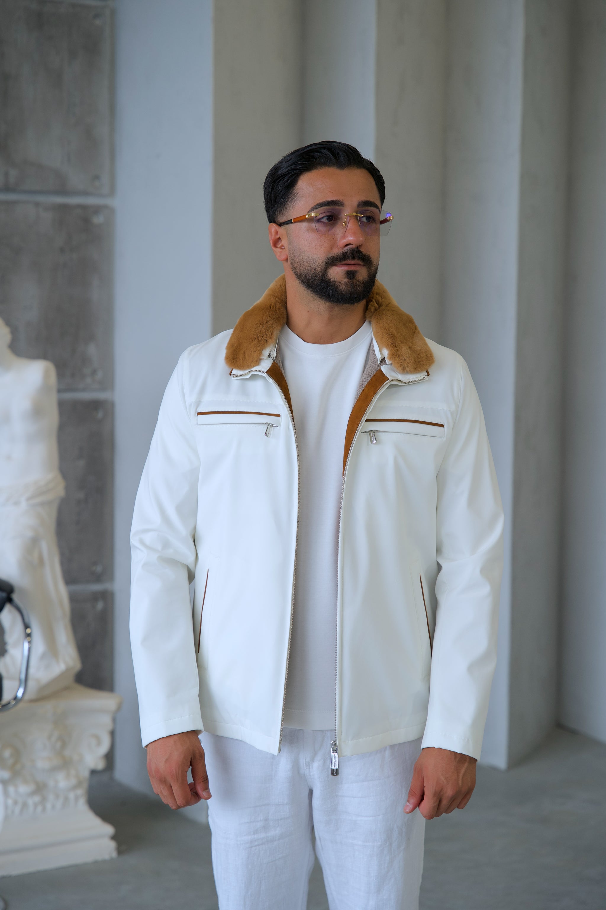 Men's Waterproof Jacket with Rabbit Fur Details