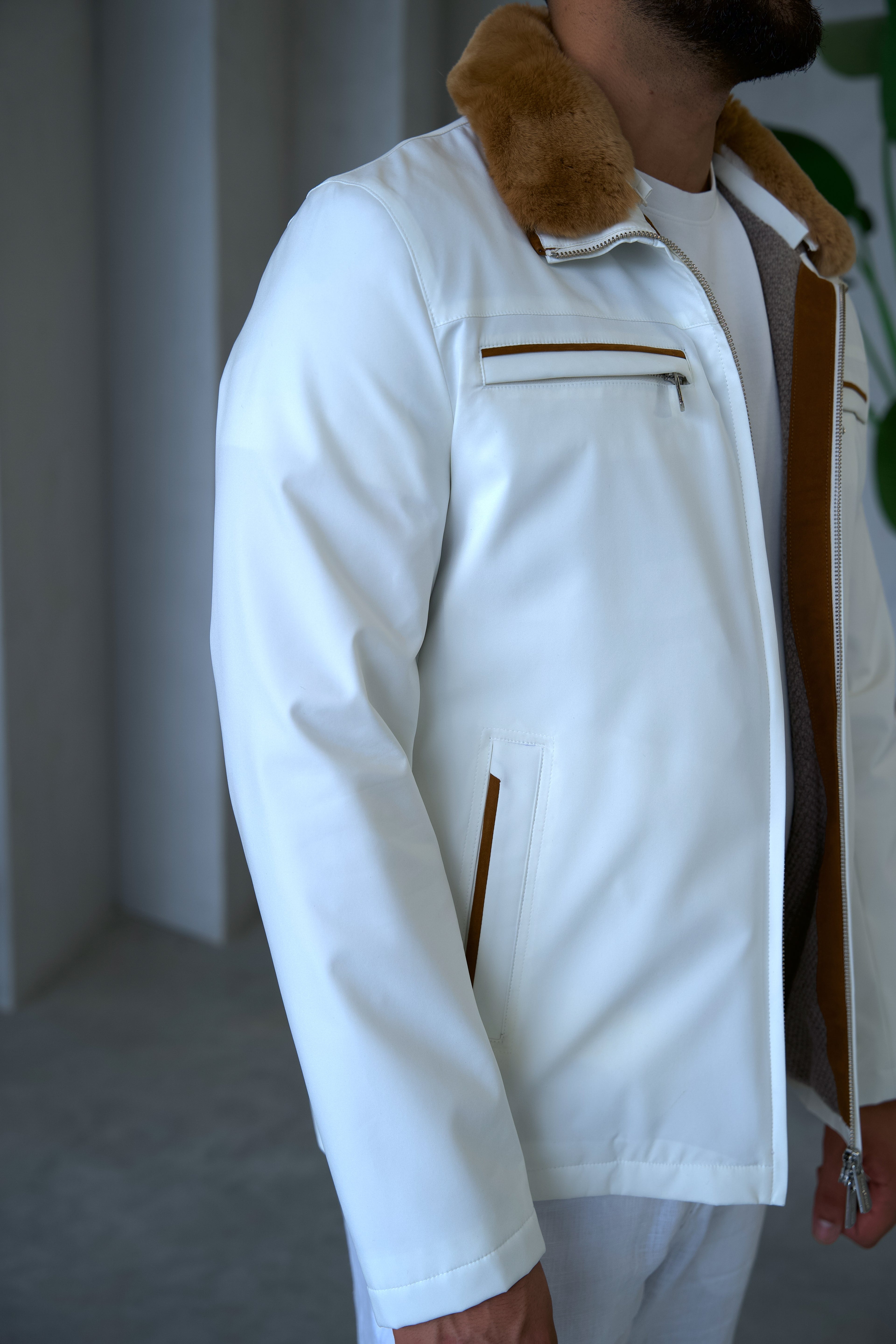 Men's Waterproof Jacket with Rabbit Fur Details