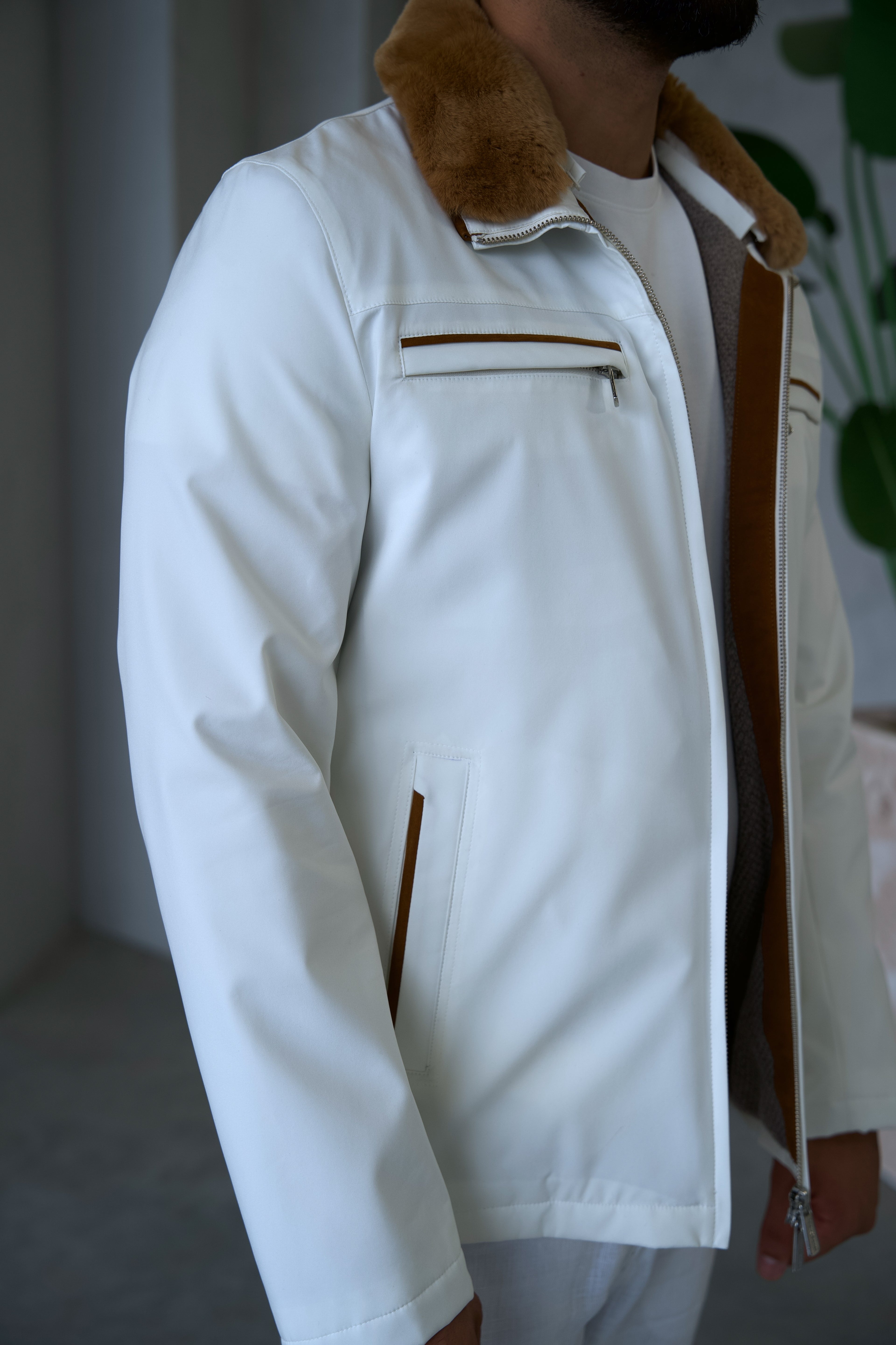 Men's Waterproof Jacket with Rabbit Fur Details
