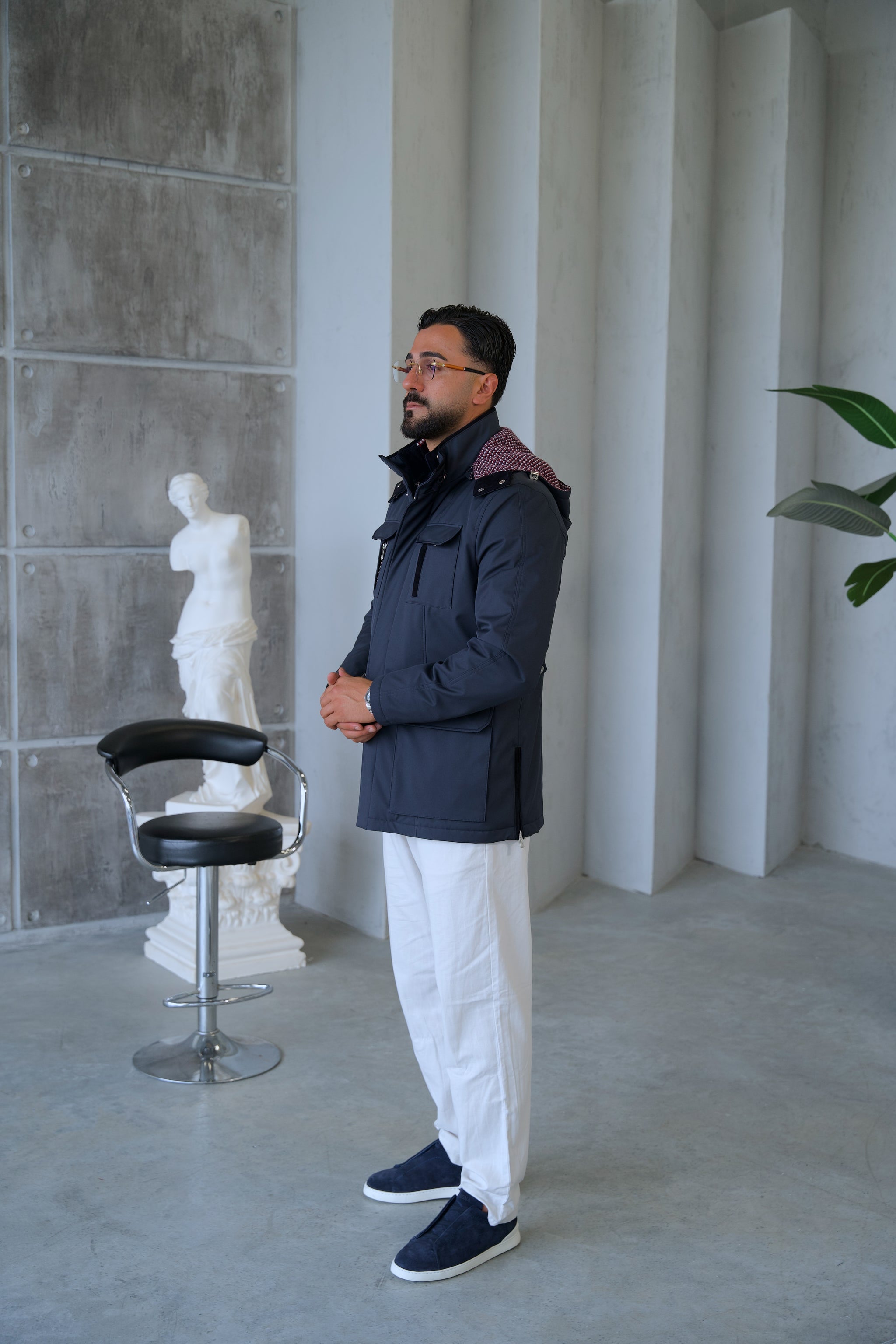 Men's Waterproof Hooded Jacket with Rabbit Fur Trim