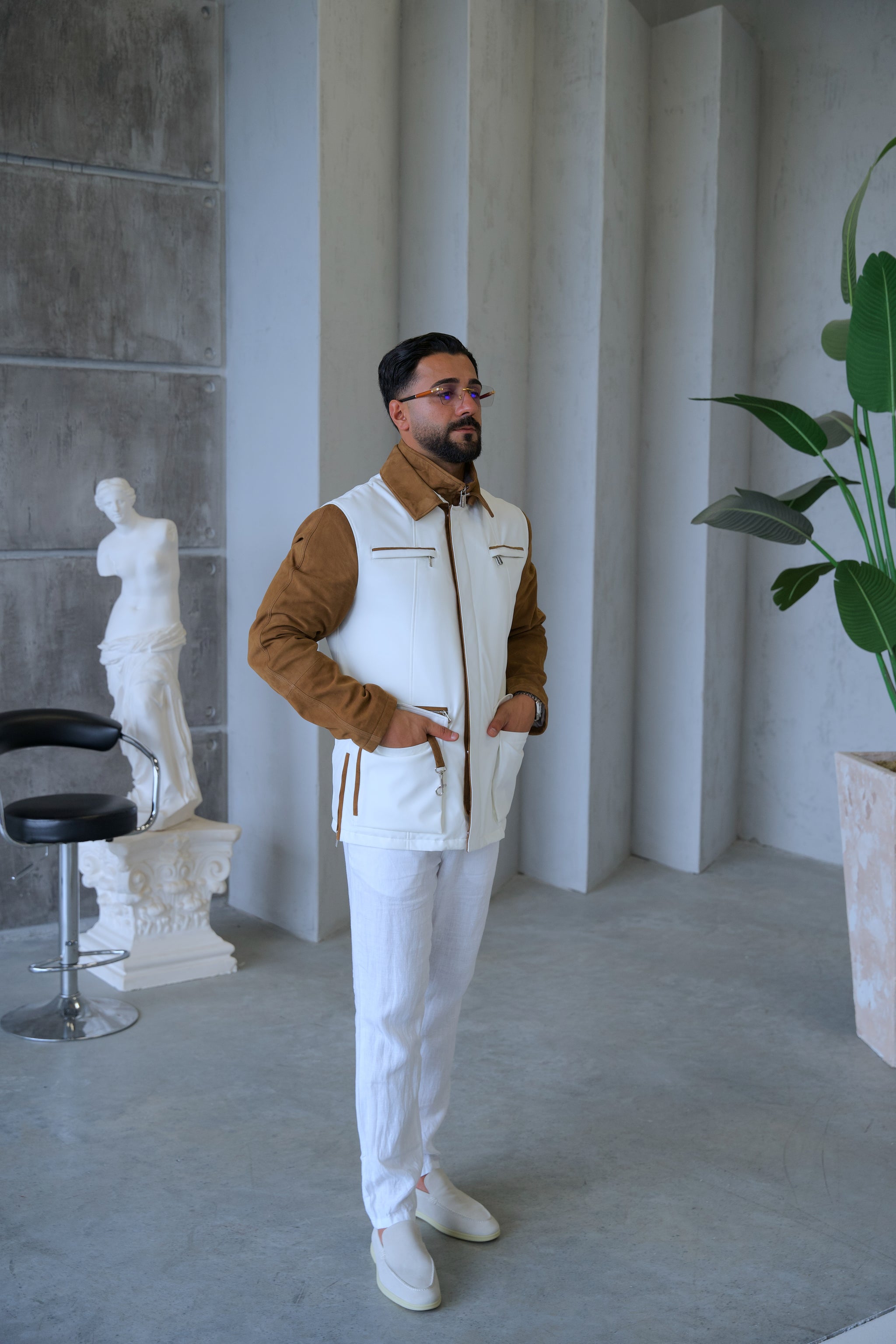 Waterproof and Suede Leather Fabric Men's Jacket
