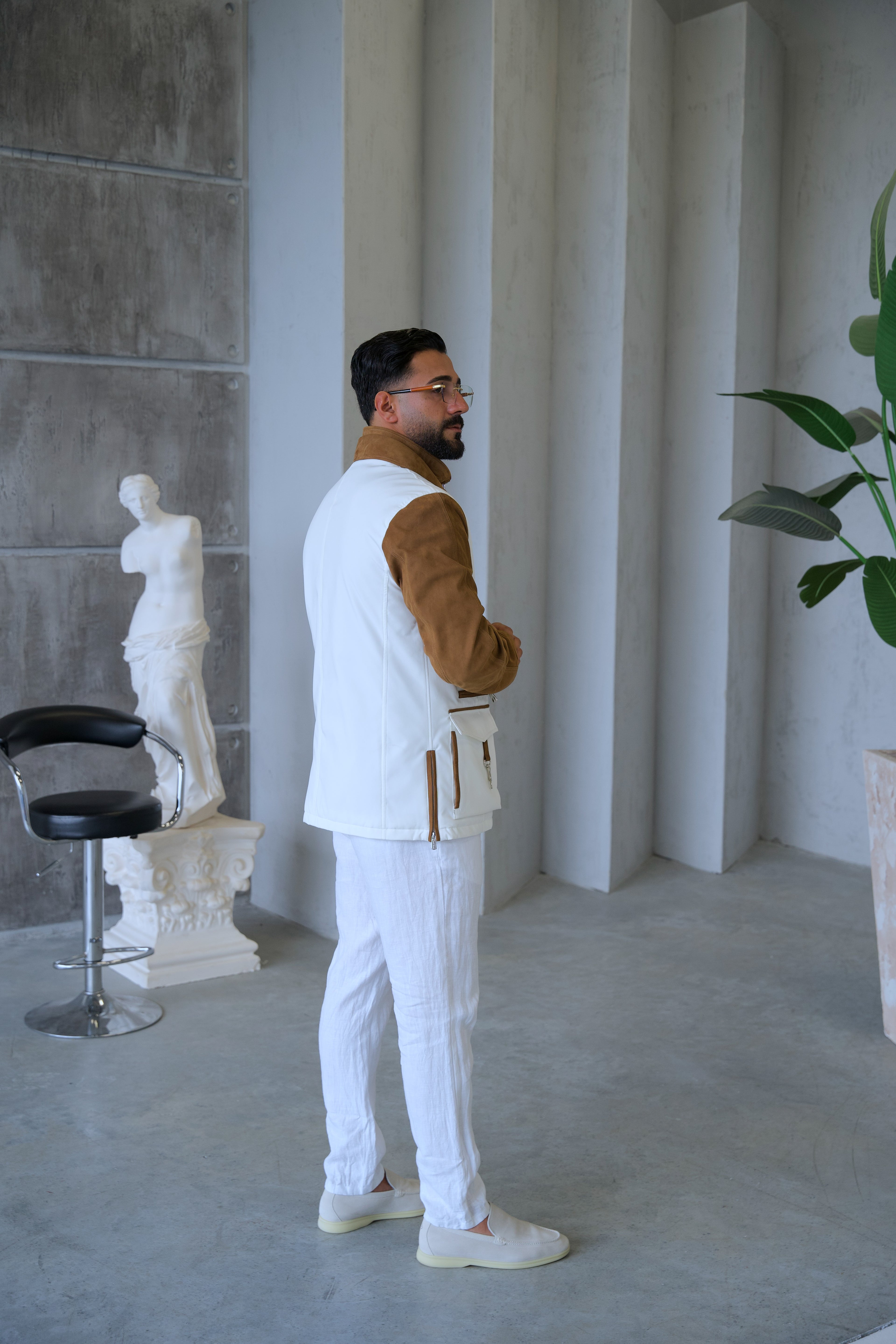 Waterproof and Suede Leather Fabric Men's Jacket