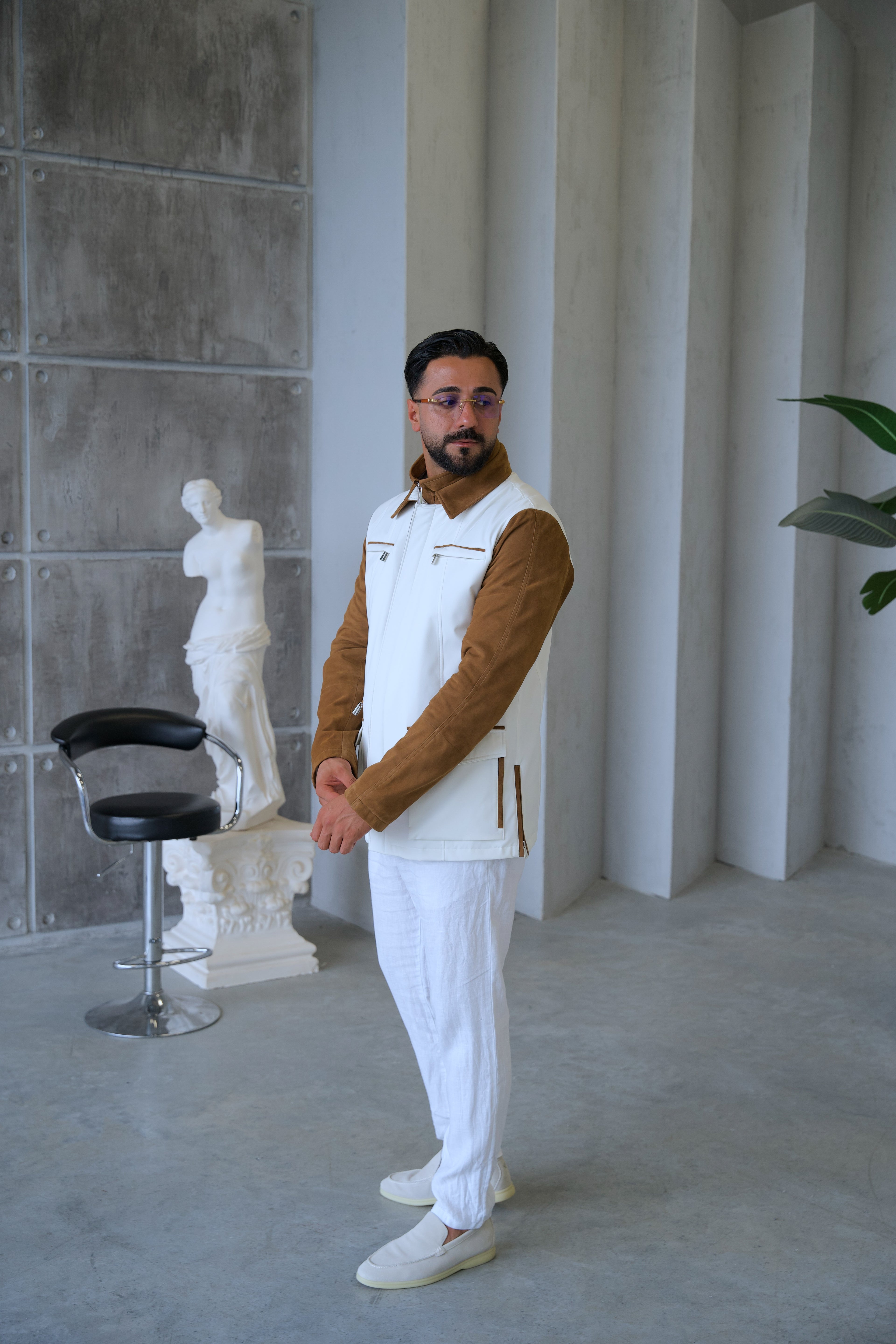 Waterproof and Suede Leather Fabric Men's Jacket