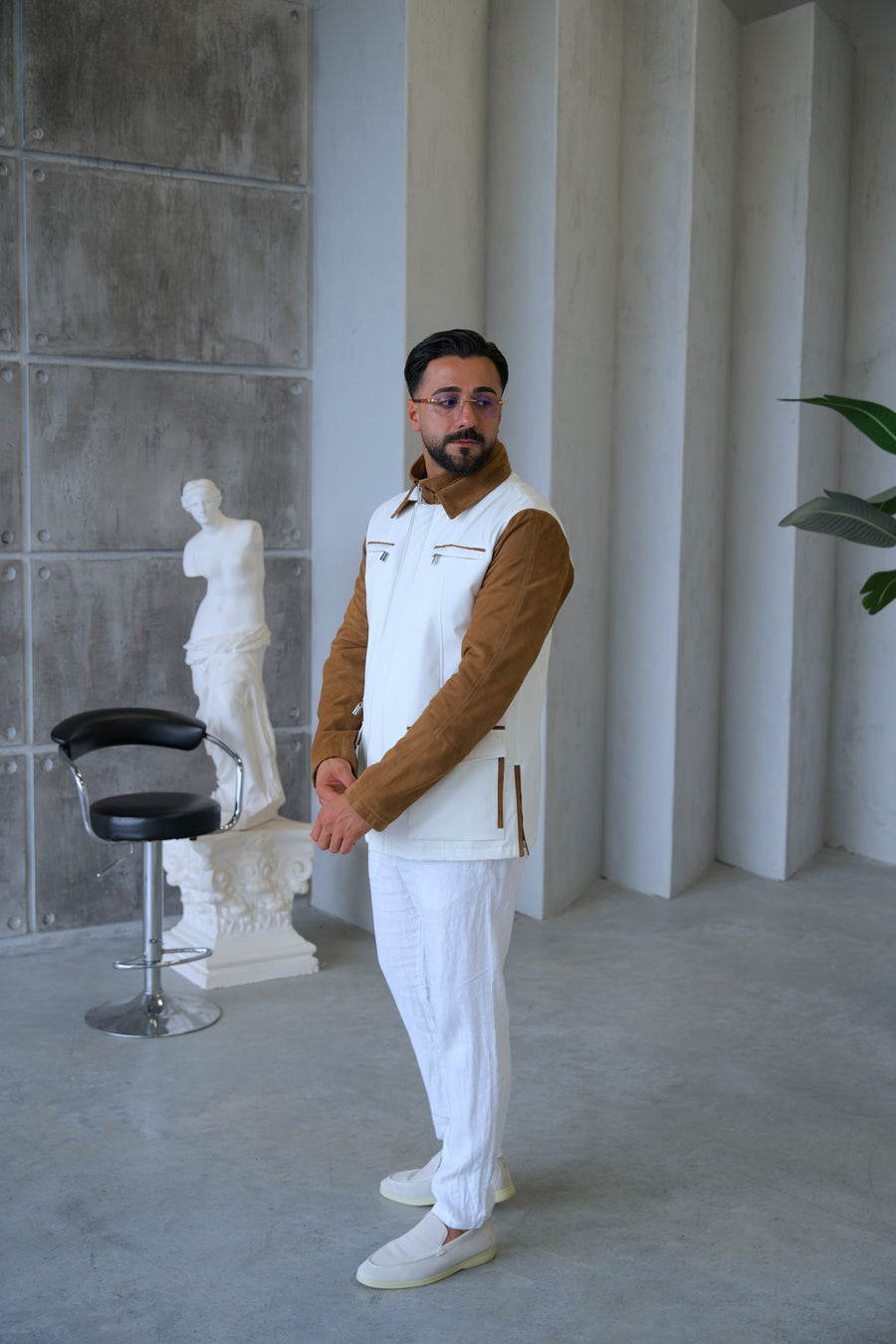Waterproof and Suede Leather Fabric Men's Jacket