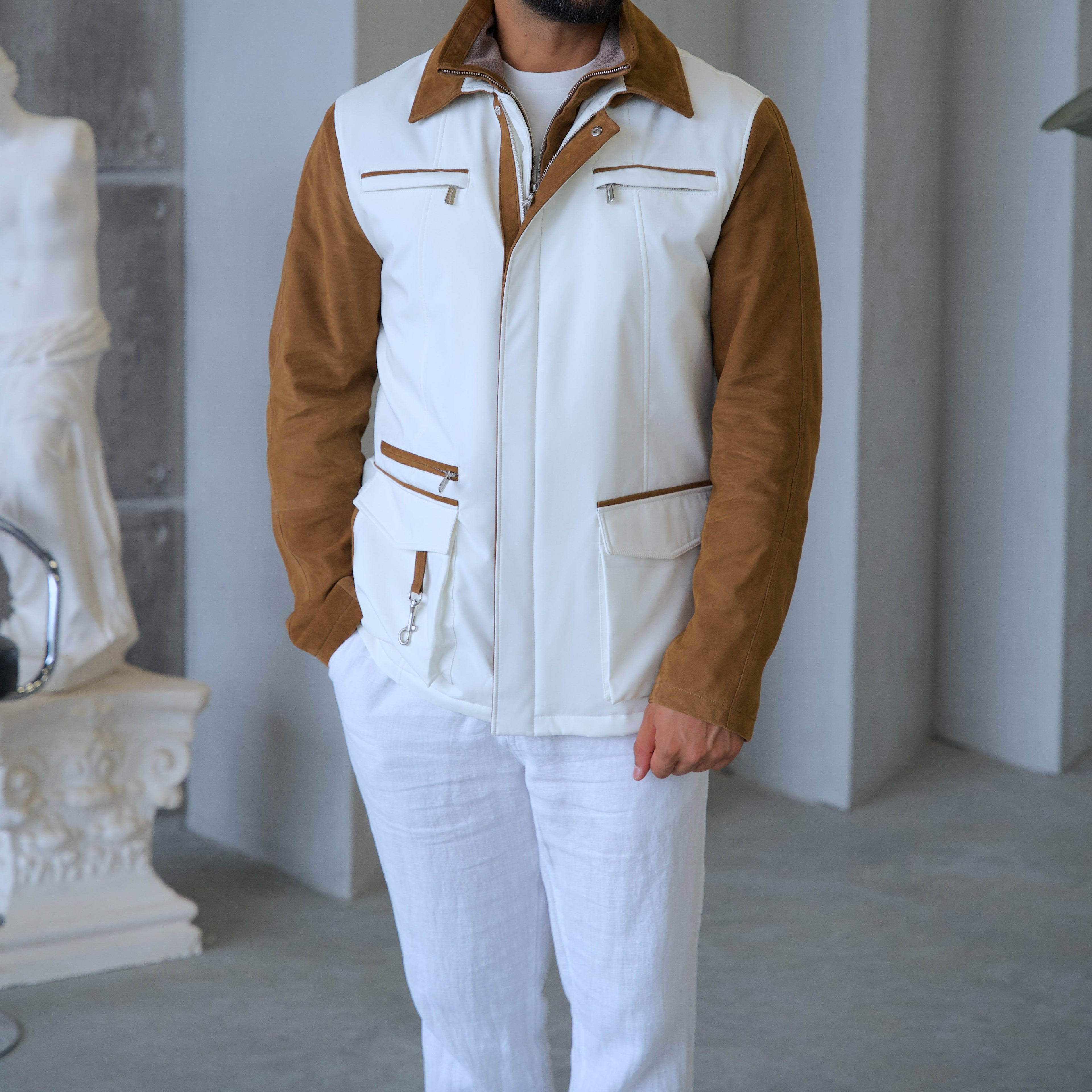 Waterproof and Suede Leather Fabric Men's Jacket