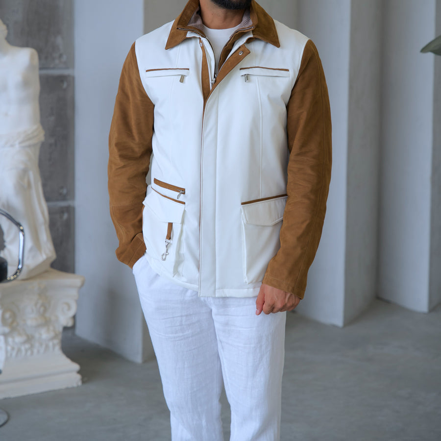 Waterproof and Suede Leather Fabric Men's Jacket