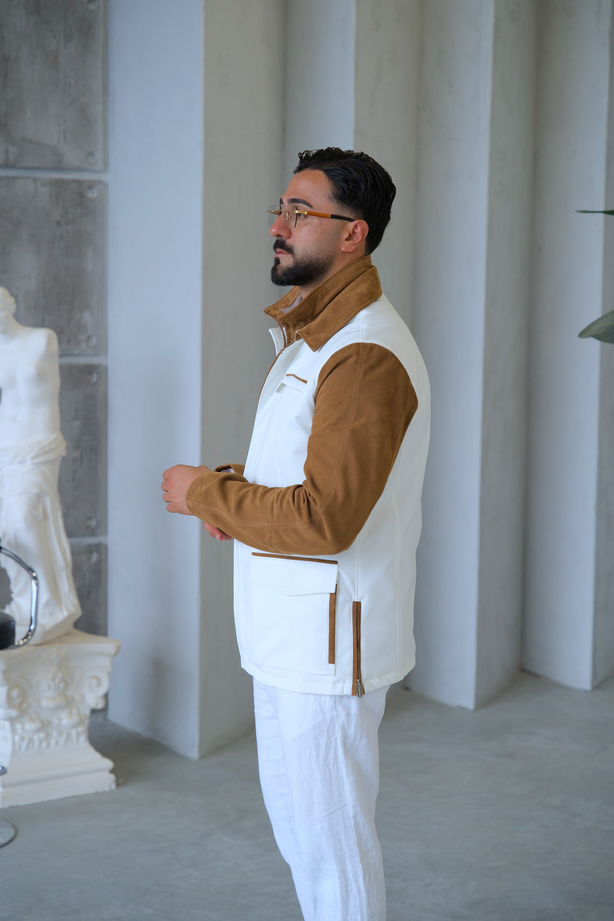 Waterproof and Suede Leather Fabric Men's Jacket