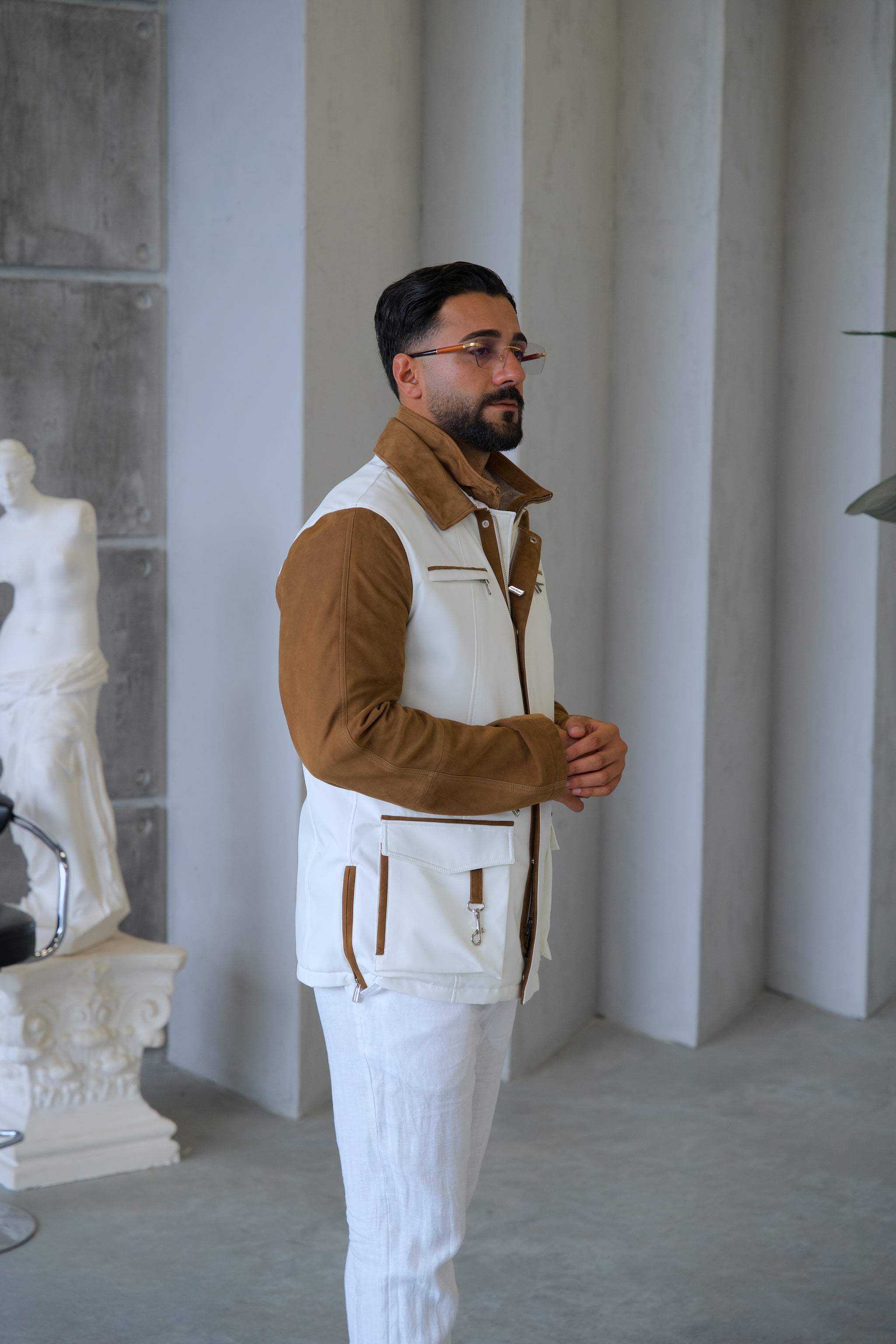 Waterproof and Suede Leather Fabric Men's Jacket