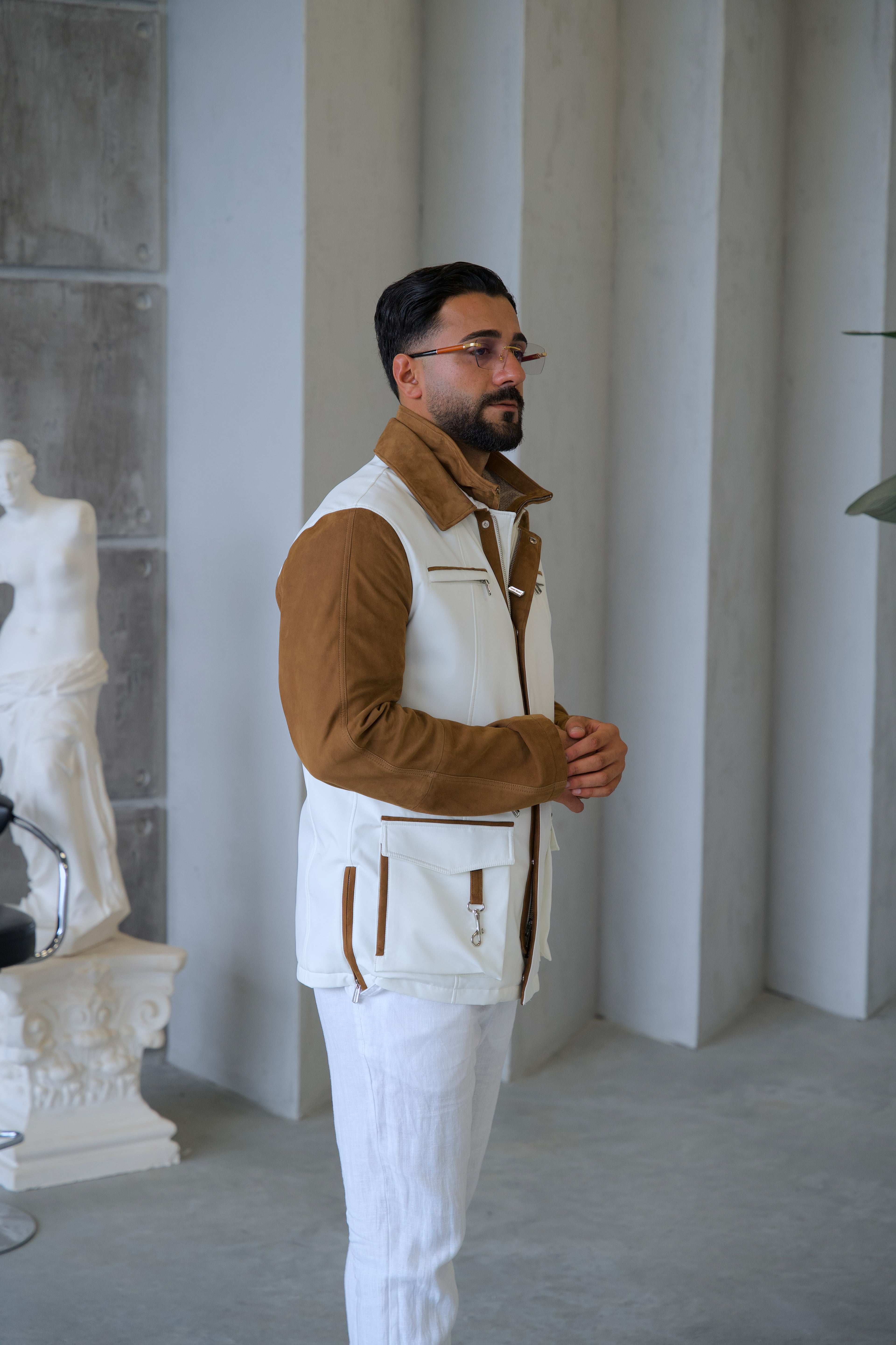 Waterproof and Suede Leather Fabric Men's Jacket