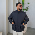 Men's Jacket with Double Pockets and Knitted Collar