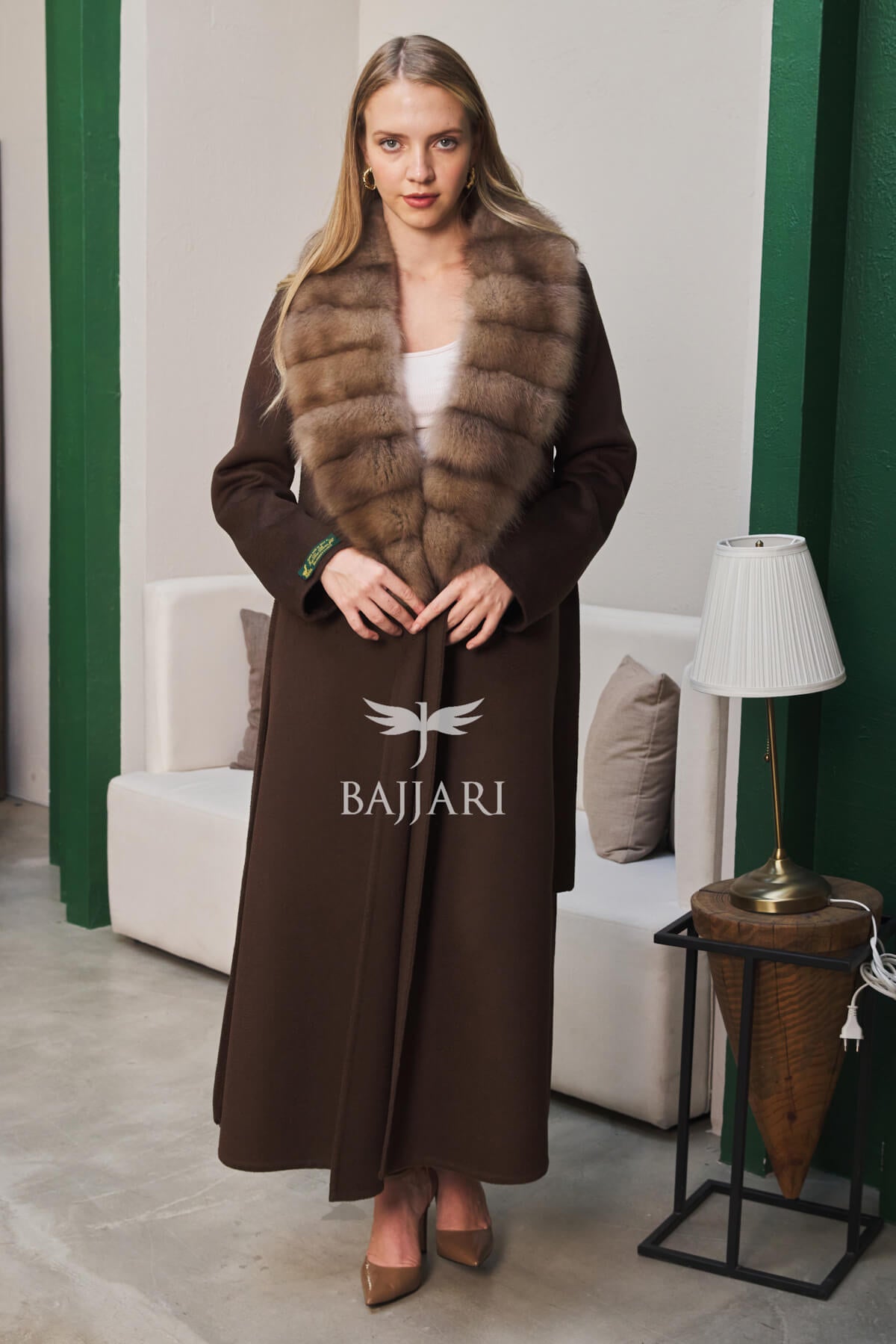 1113 Zibellino Fabric Women’s Coat with Removable Sable Fur Collar