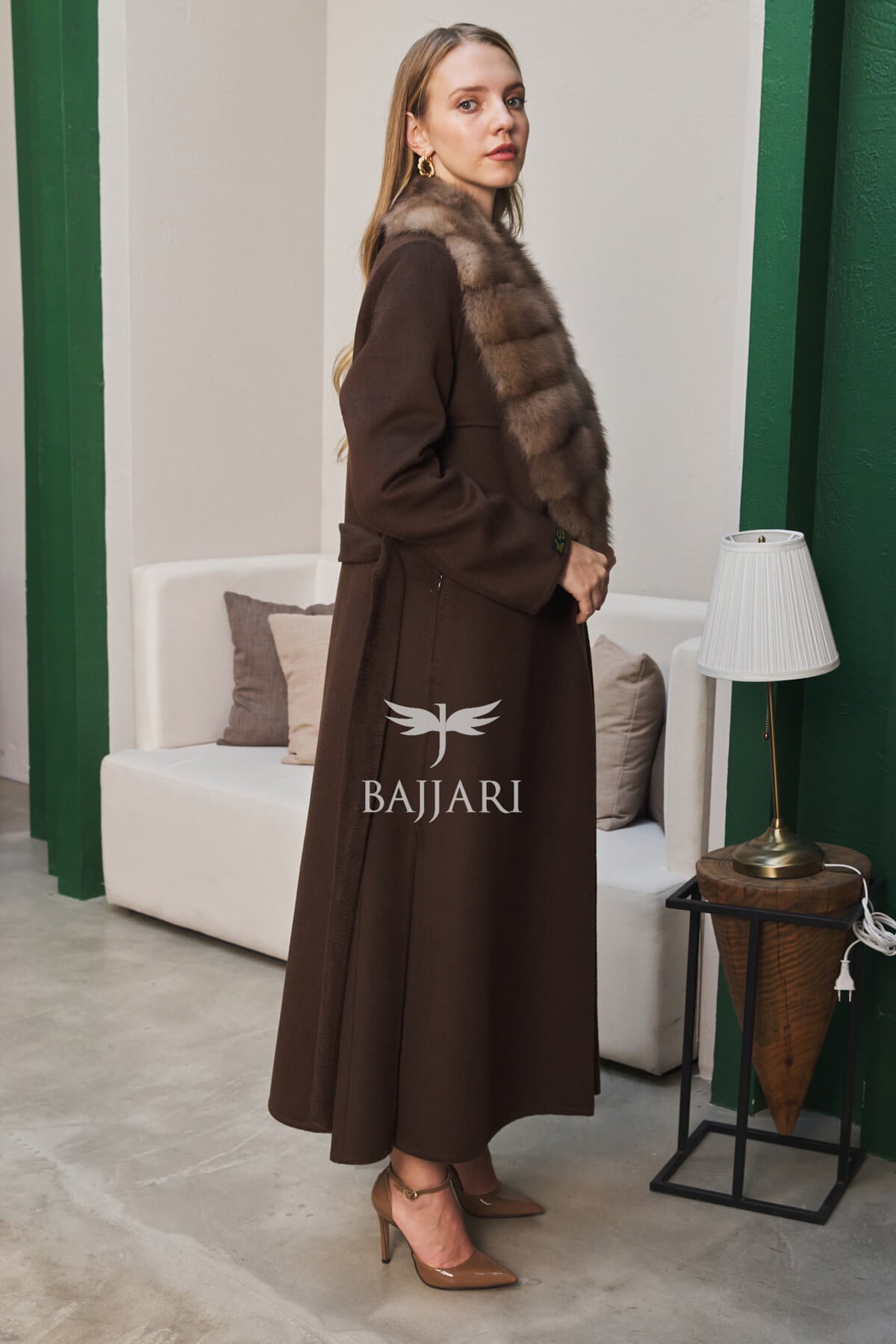1113 Zibellino Fabric Women’s Coat with Removable Sable Fur Collar