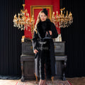 Elegant Alpaca Wool Fabric | Fox Fur Collar; Front Detail | Slit Skirt Cut -9220