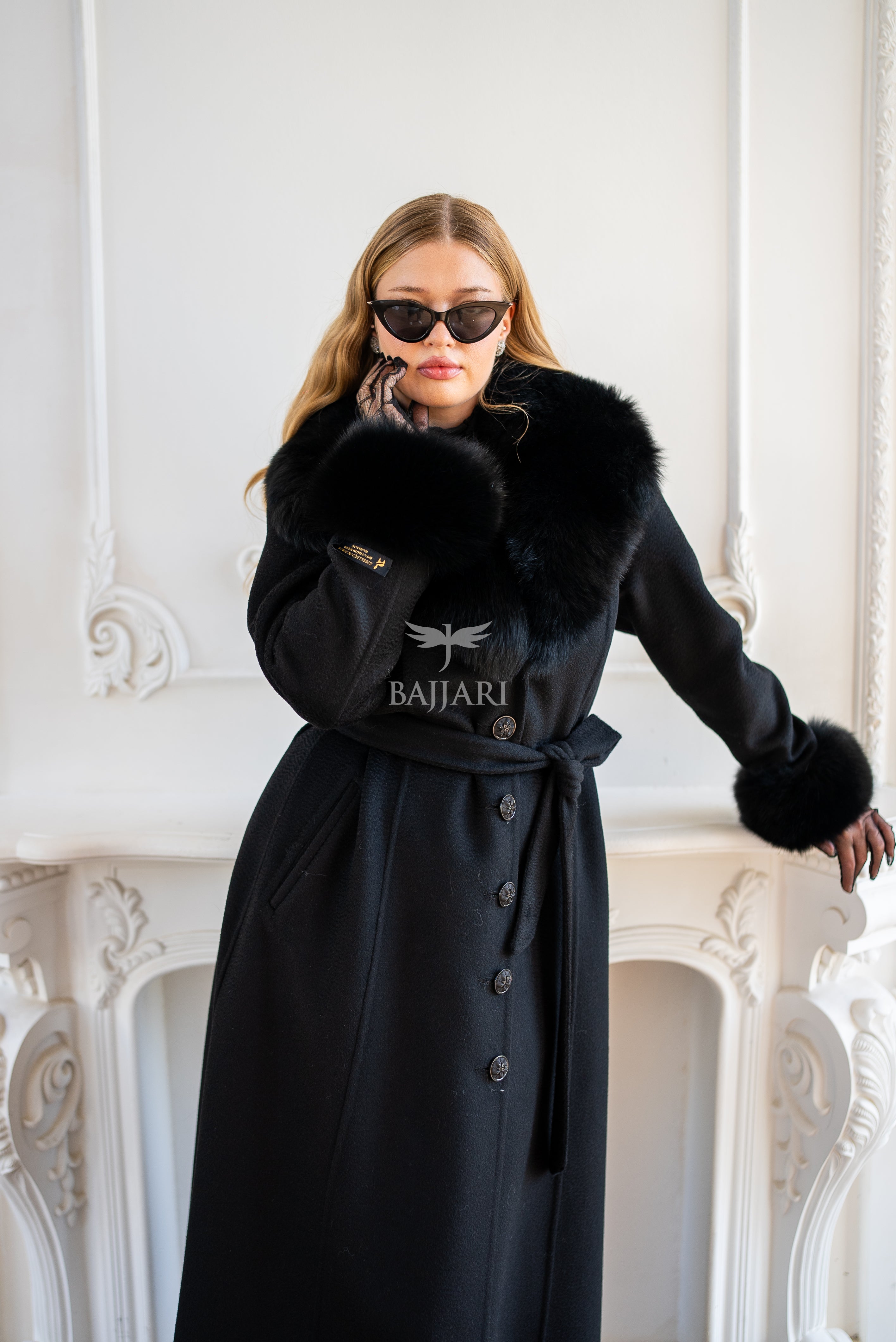 Elegant Zibellino Alpaca Fabric | Fox Fur Collar and Sleeves &amp; Cuff Detail | Flared Cut - Unique and Stylish Look -9499-