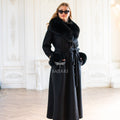 Elegant Zibellino Alpaca Fabric | Fox Fur Collar and Sleeves &amp; Cuff Detail | Flared Cut - Unique and Stylish Look -9499-
