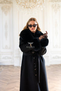 Elegant Zibellino Alpaca Fabric | Fox Fur Collar and Sleeves &amp; Cuff Detail | Flared Cut - Unique and Stylish Look -9499-
