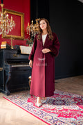 The Color of Elegance and Nobility Red Alpaca Fabric Jacket | Mink Fur Sleeves &amp; Cuff Detail | Slit Skirt Cut -9024