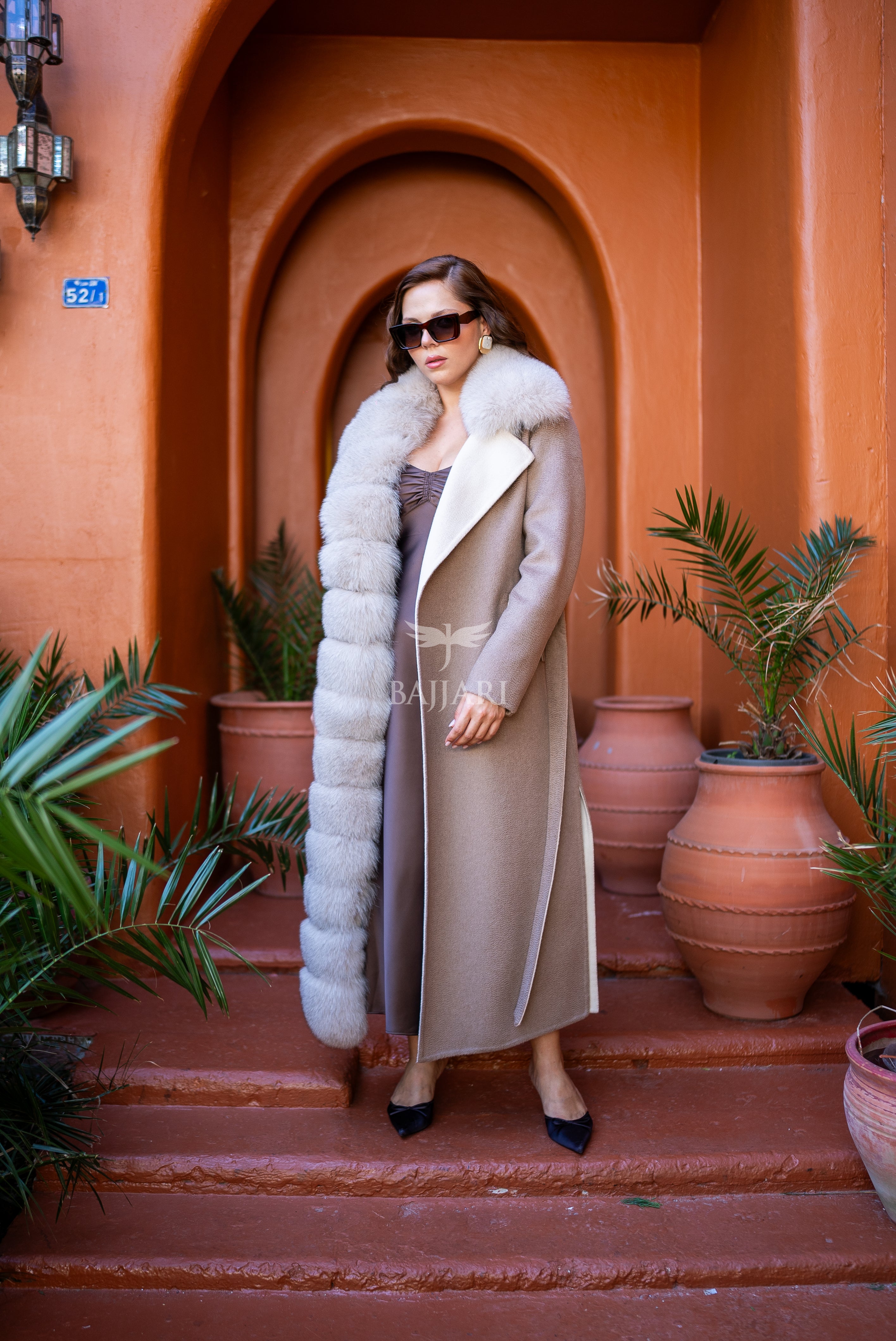 Elegant Alpaca Fox-Embroidered Jacket | Real Fox Fur Collar and Front Detail -9418