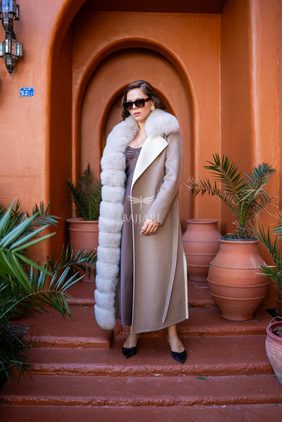 Elegant Alpaca Fox-Embroidered Jacket | Real Fox Fur Collar and Front Detail -9418