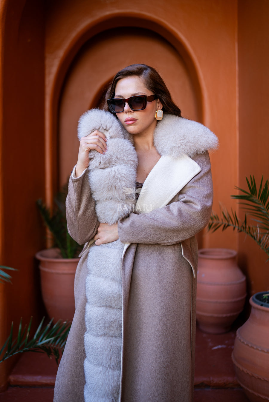 Elegant Alpaca Fox-Embroidered Jacket | Real Fox Fur Collar and Front Detail -9418