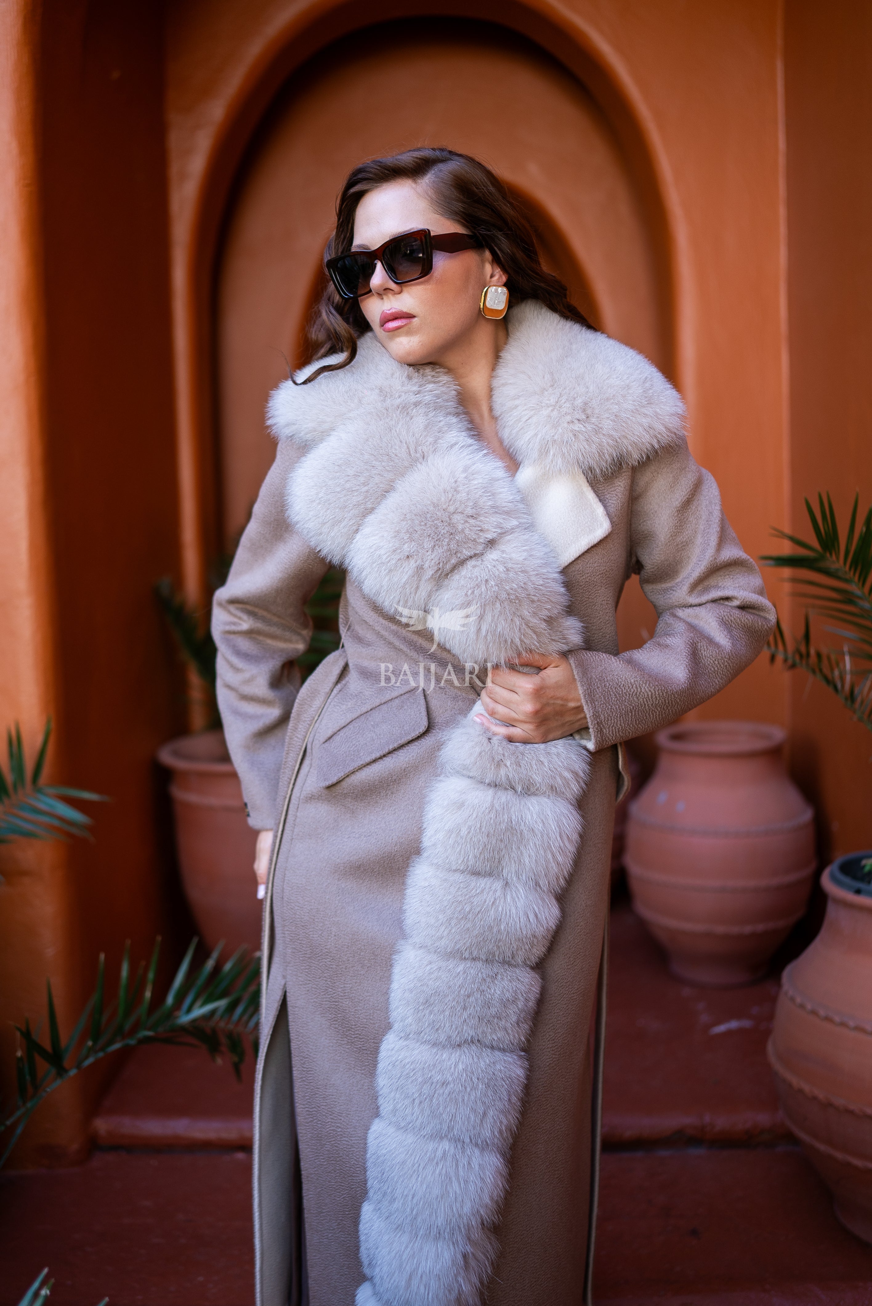 Elegant Alpaca Fox-Embroidered Jacket | Real Fox Fur Collar and Front Detail -9418