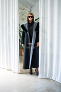 Women's Alpaca Wool Fabric Coat with Soft Fox Fur Trim on the Collar & Special Embroidery on Back Detail -9022-