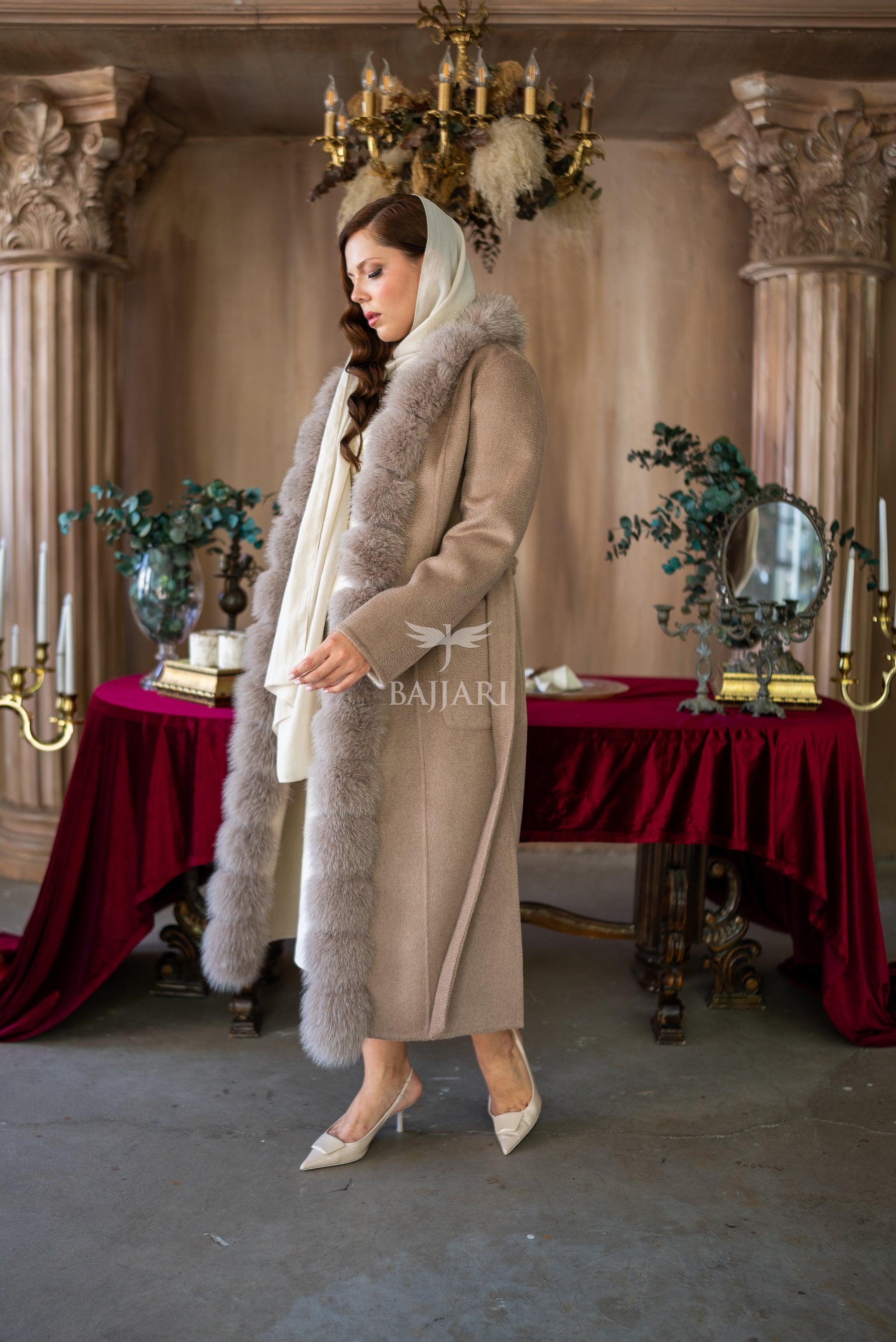 Elegant Alpaca Fox-Embroidered Jacket | Real Fox Fur Collar and Front Detail -9220-