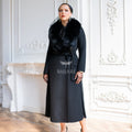 Women's Zibellino Alpaca Wool Fabric Coat with Soft Fox Fur Trim on the Collar -1113-
