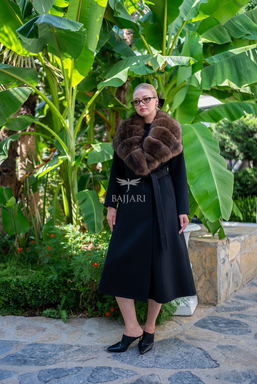 Zibellino Alpaca Fabric Women's Coat with Real Soft Fox Fur Collar -9492-