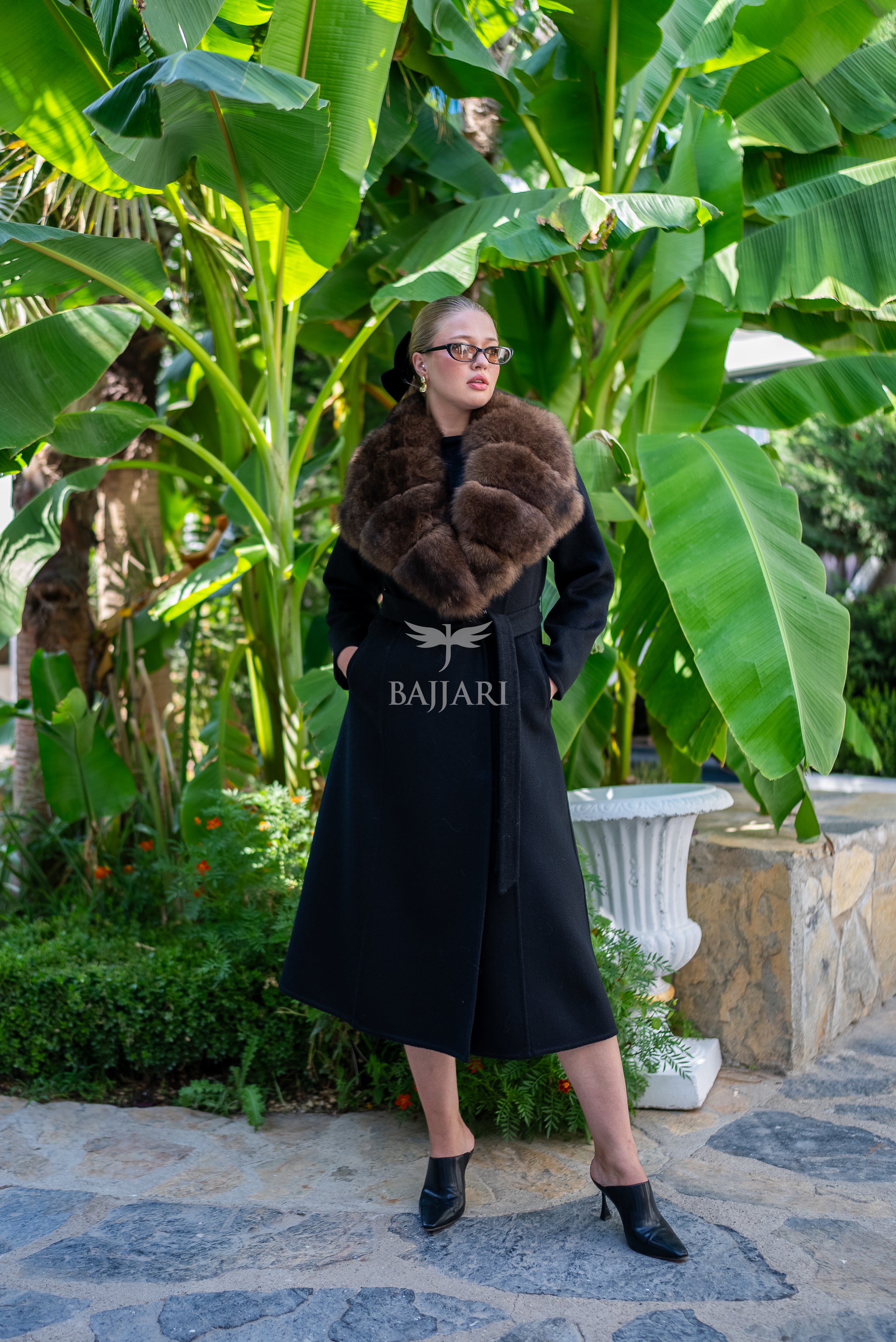 Zibellino Alpaca Fabric Women's Coat with Real Soft Fox Fur Collar -9492-