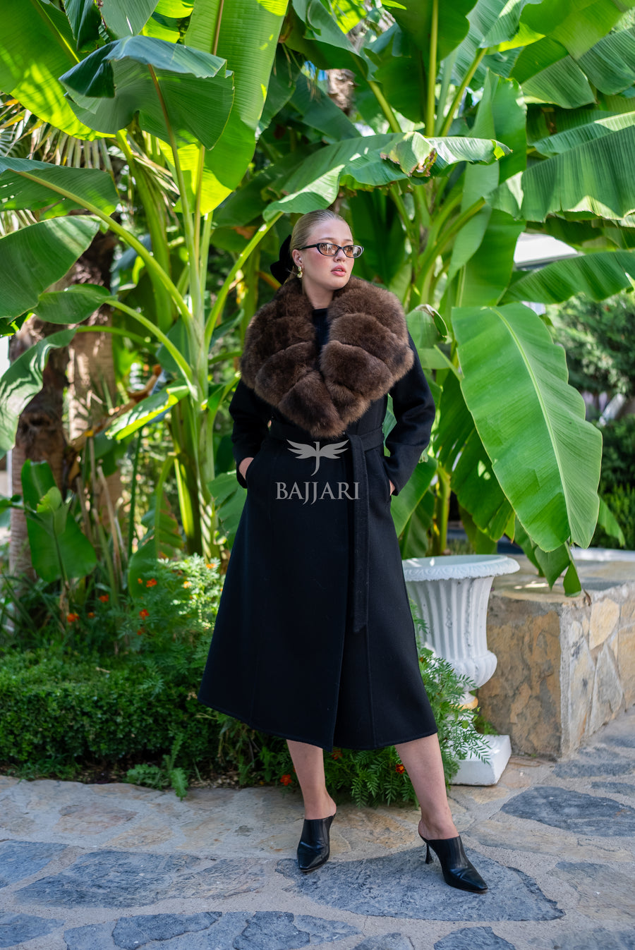 Zibellino Alpaca Fabric Women's Coat with Real Soft Fox Fur Collar -9492-
